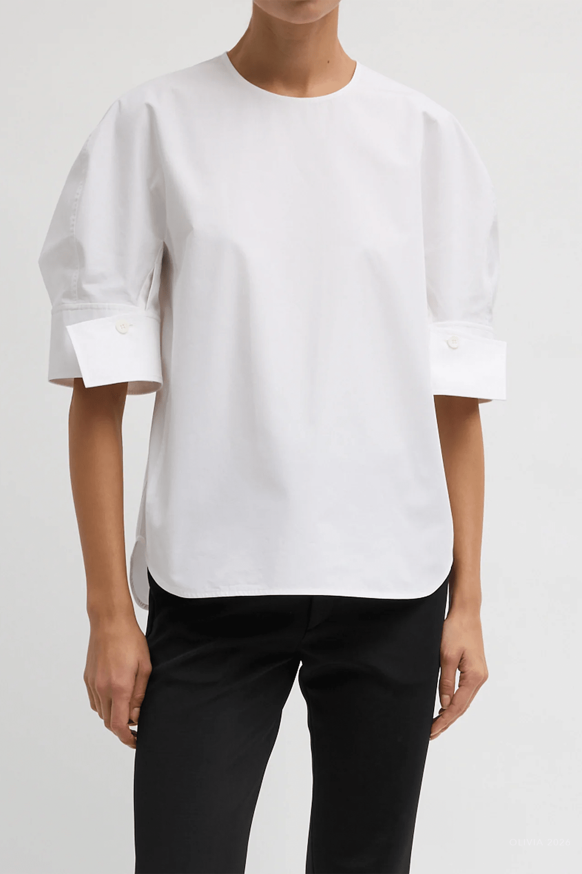 Compact Eco Poplin Reverse Sleeve Top in White - shop - olivia.com