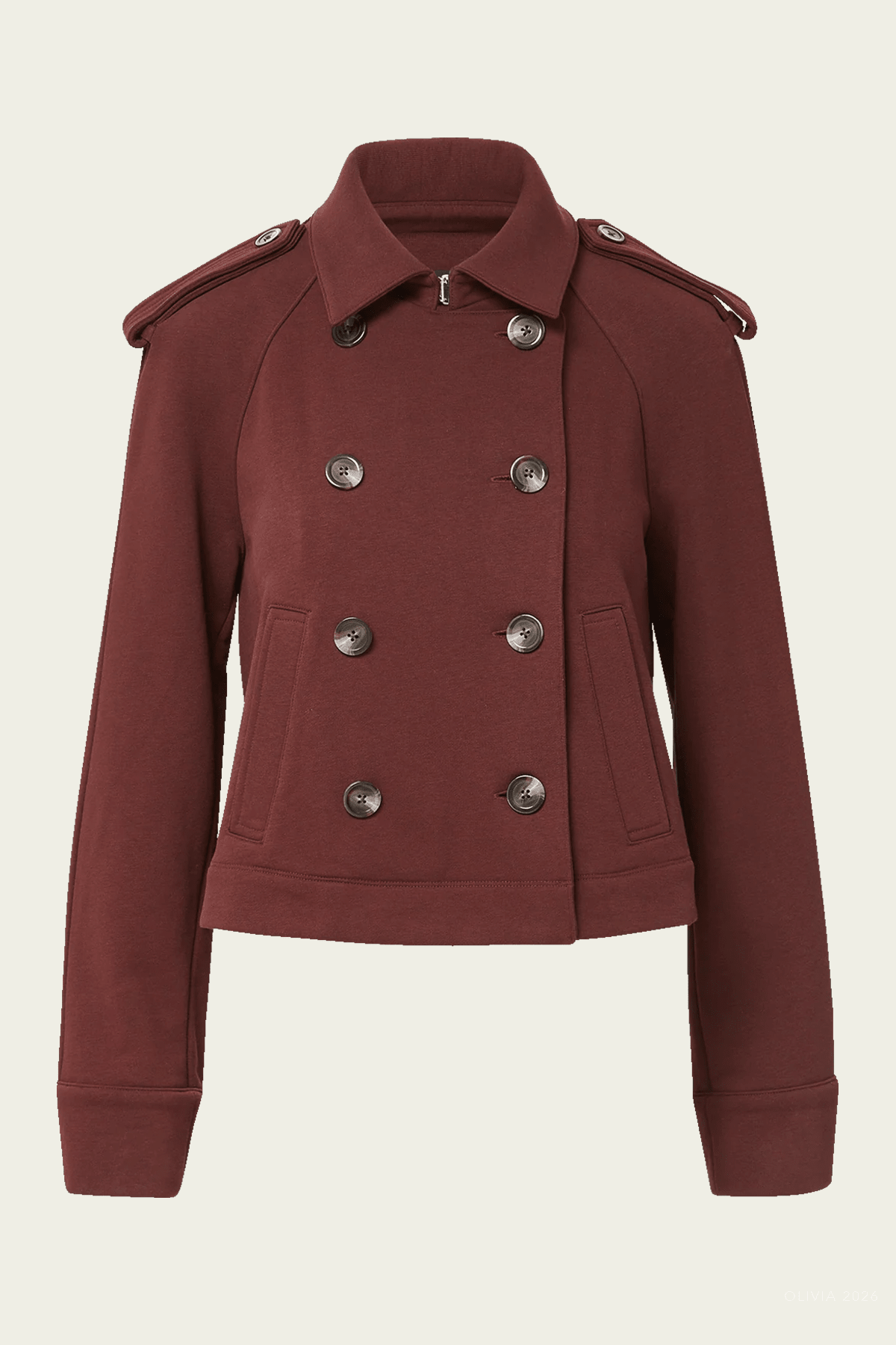 Conneley Cropped Trench Coat in Burgundy - shop-olivia.com