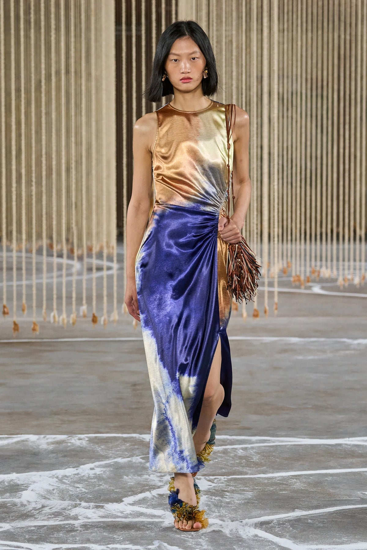 Cordelia Ruched Satin Midi Dress in Mirage - shop-olivia.com