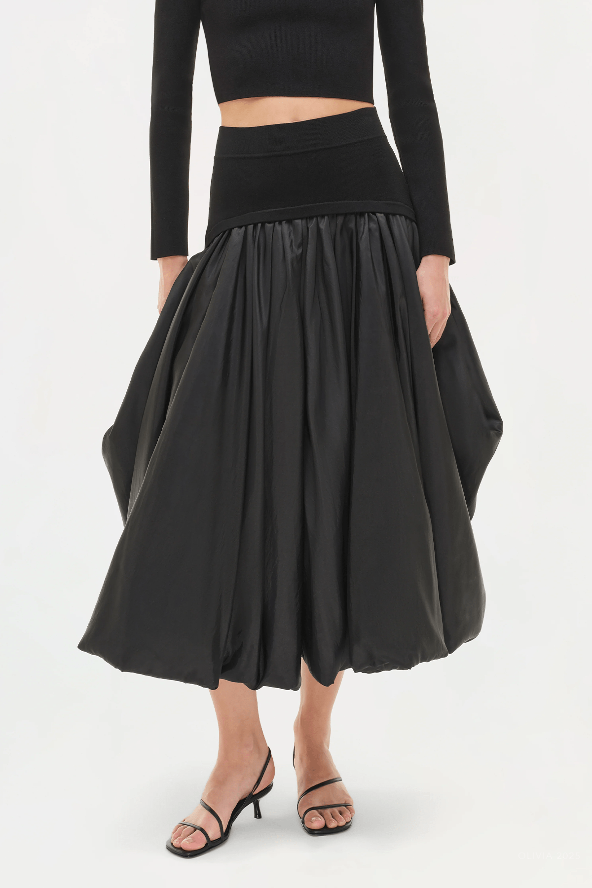 Corinn Taffeta Knit Midi Skirt in Black - shop - olivia.com