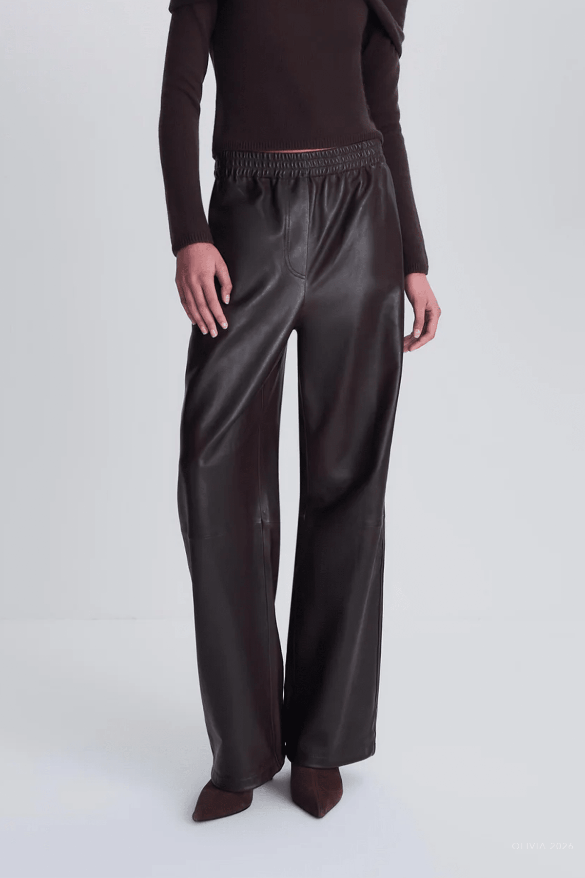 Corrine Leather Pant in Dark Chocolate - shop-olivia.com