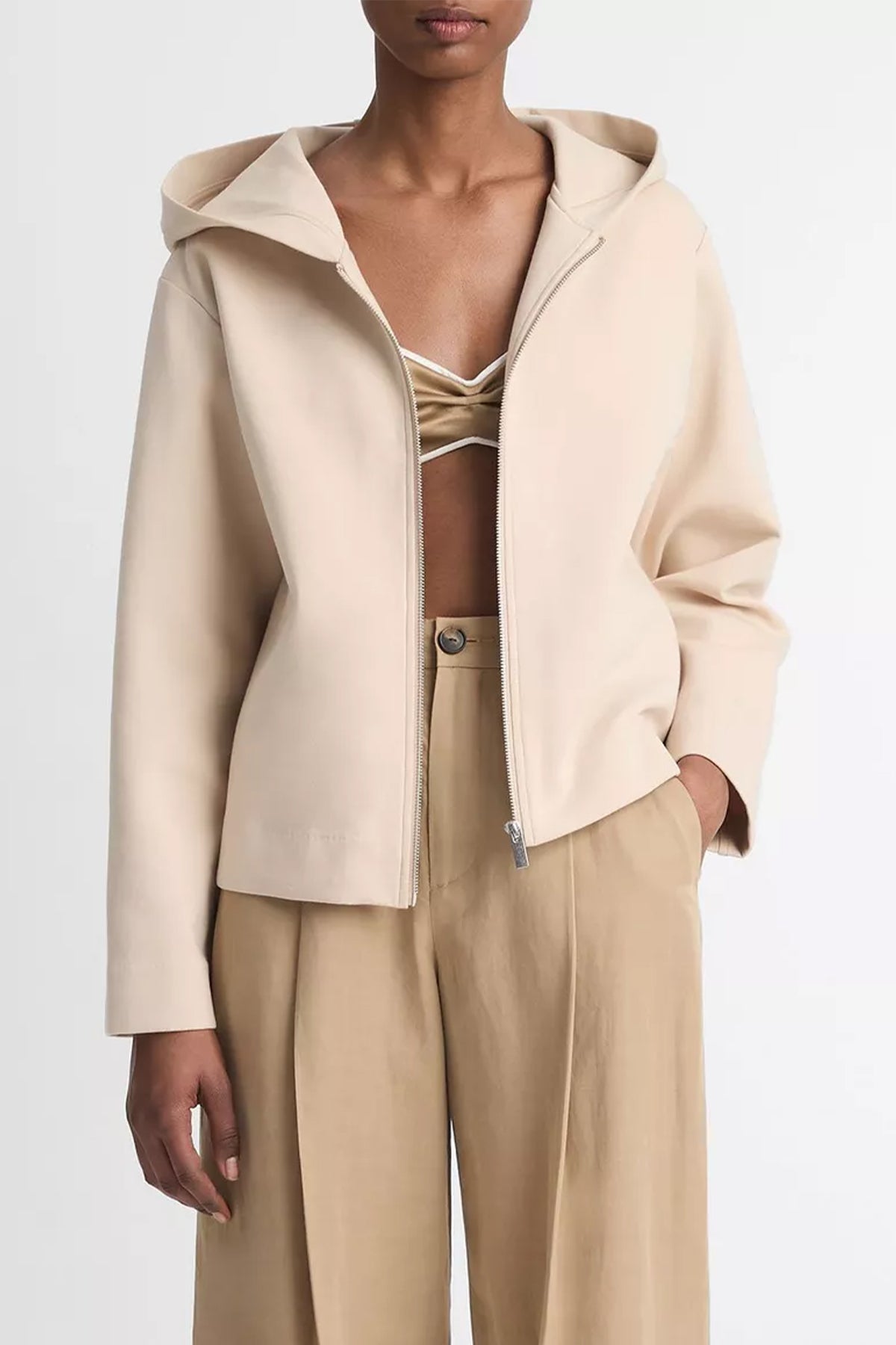 Cotton - Blend Cropped Zip - Up Hoodie in Beach - shop - olivia.com