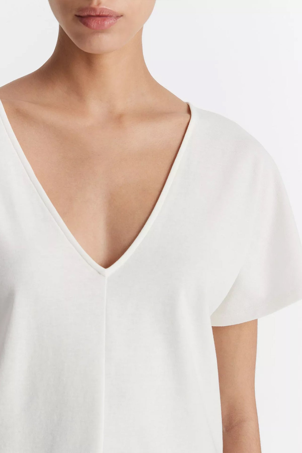 Cotton Flutter Dolman-Sleeve V-Neck T-Shirt in Off-White - shop-olivia.com