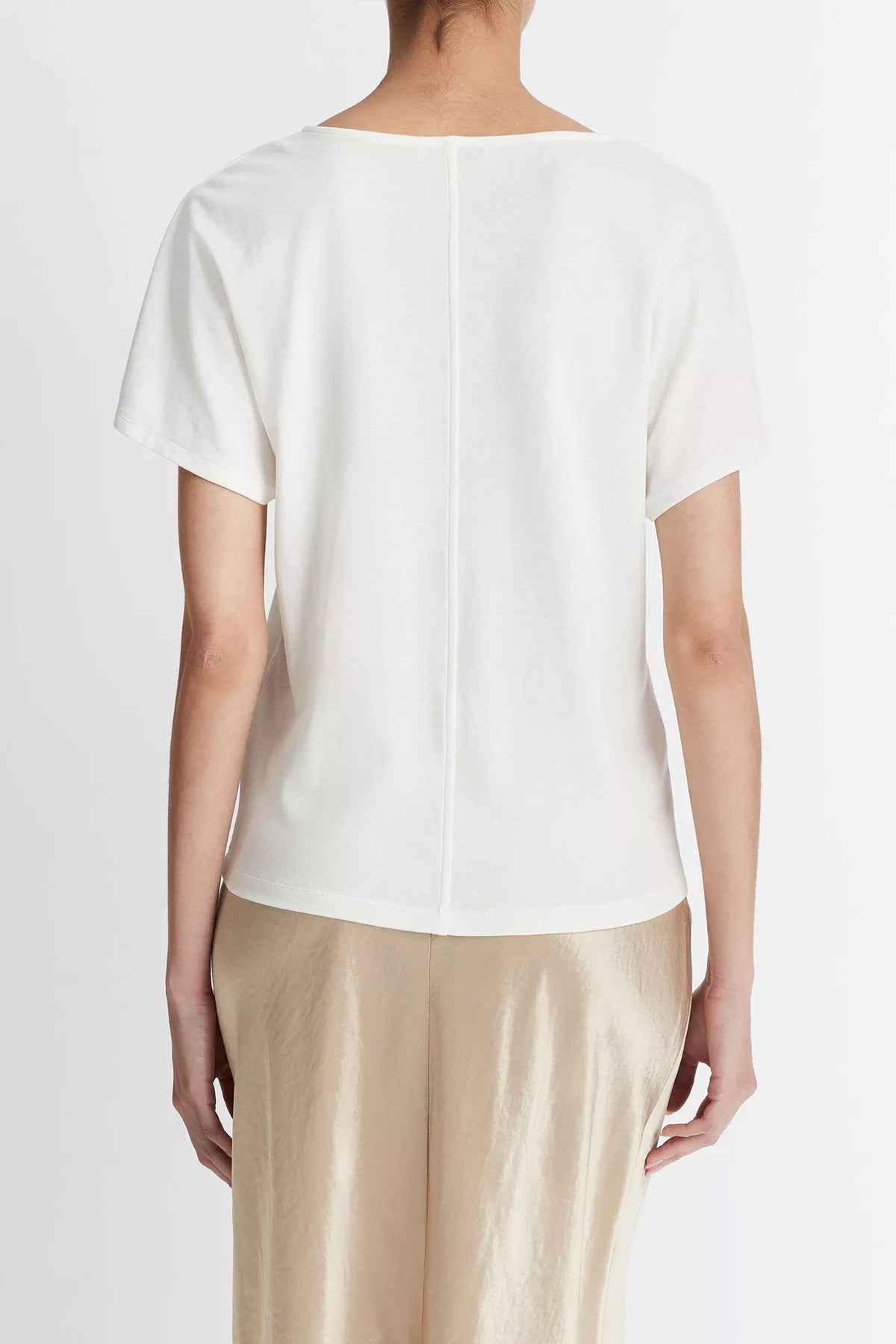 Cotton Flutter Dolman-Sleeve V-Neck T-Shirt in Off-White - shop-olivia.com