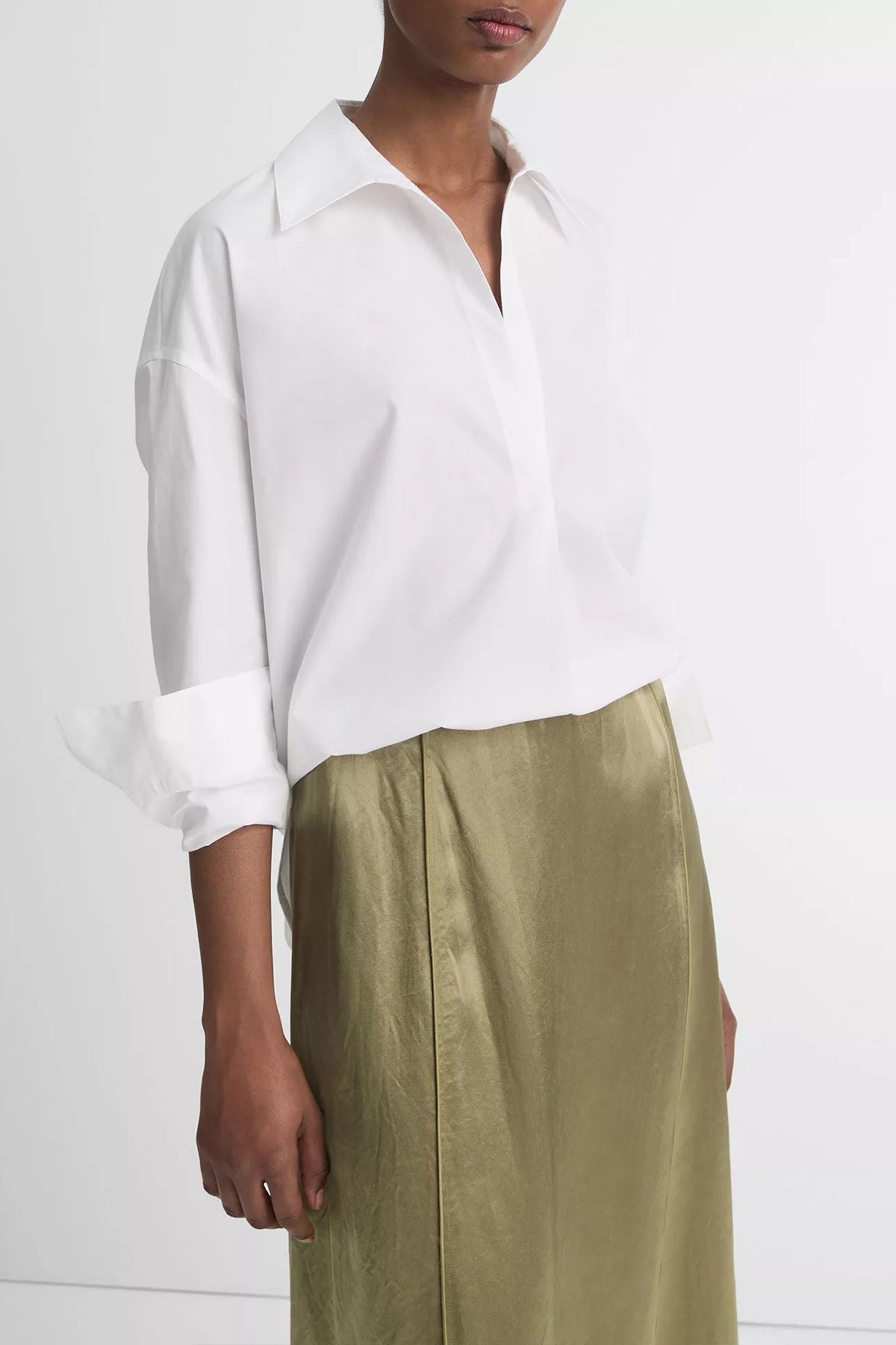 Cotton Half - Placket Shirt in Optic - White - shop - olivia.com