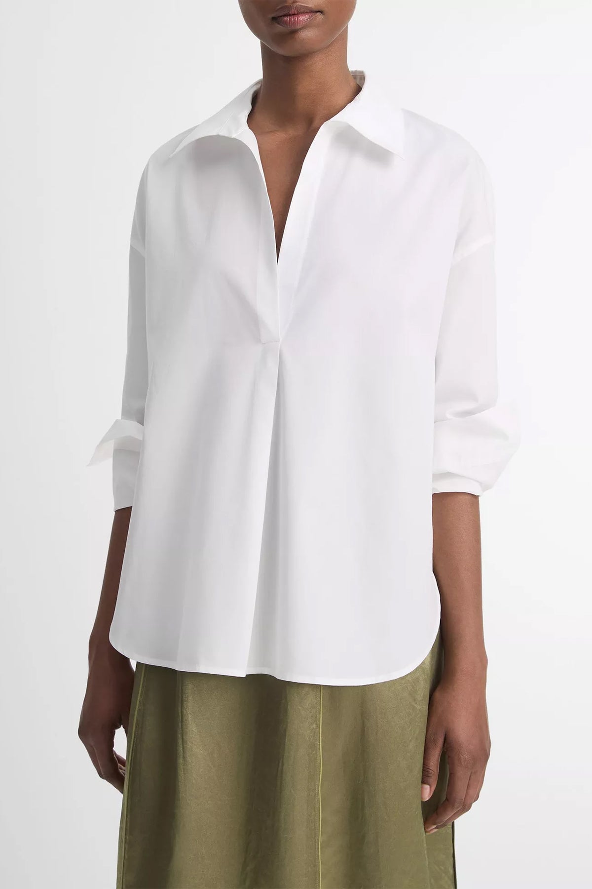 Cotton Half - Placket Shirt in Optic - White - shop - olivia.com