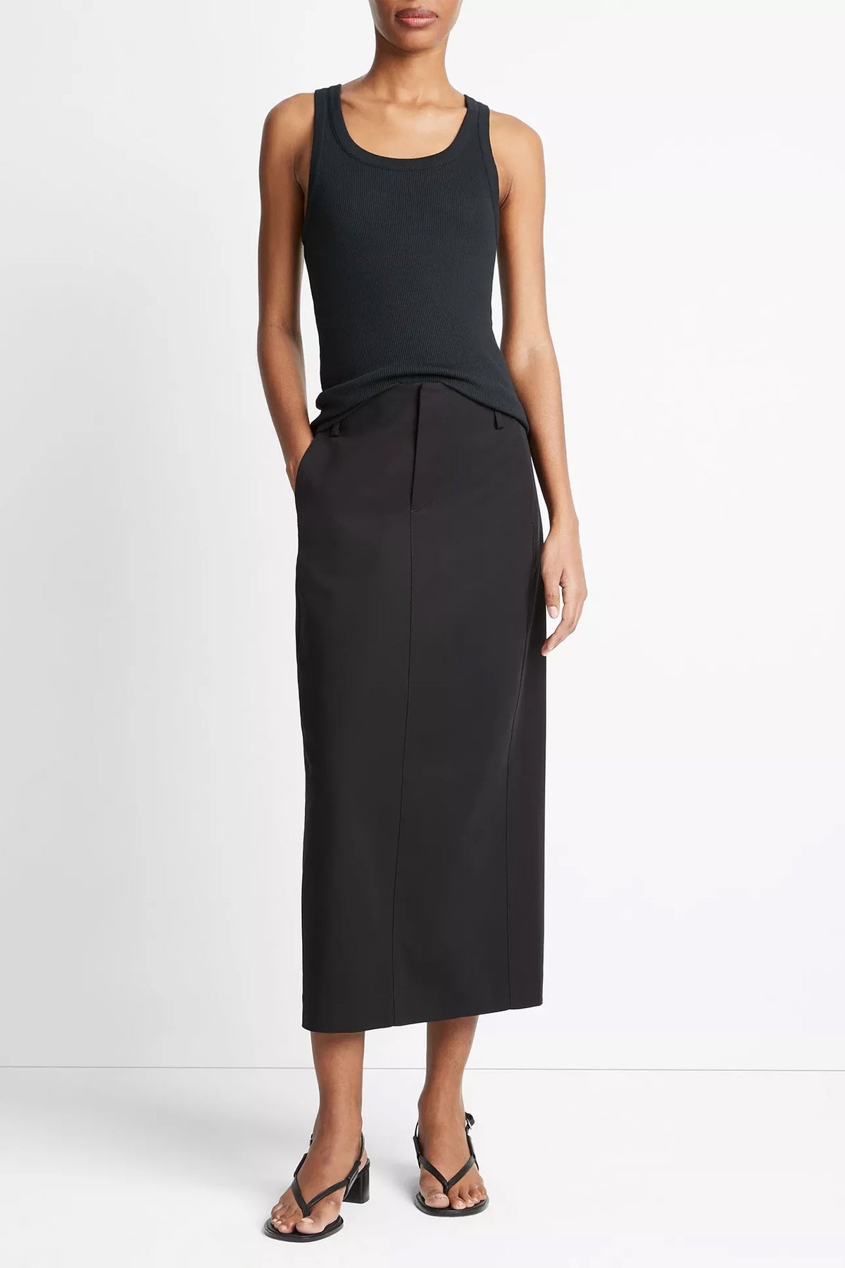 Cotton Low - Rise Straight Trouser Skirt in Black - shop - olivia.com