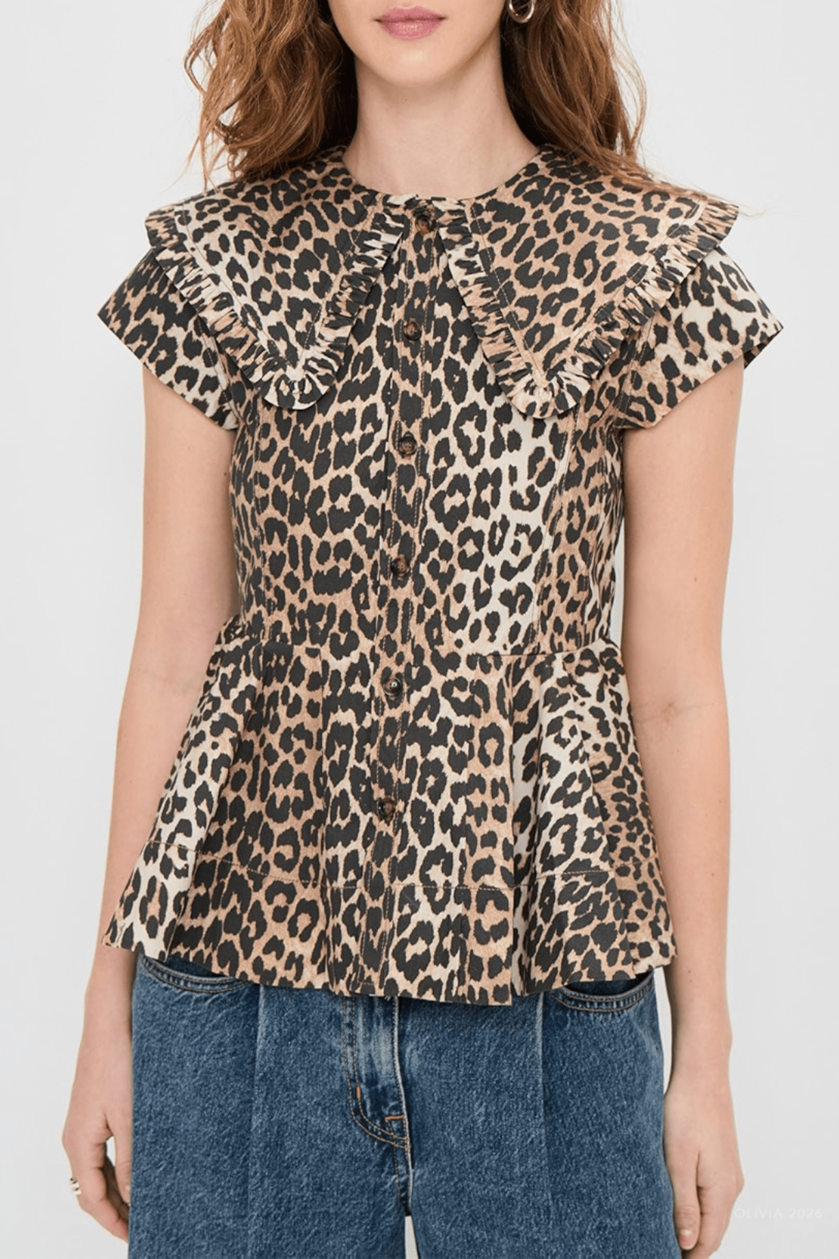 Cotton Peter Pan Collar Shirt in Almond Milk - shop - olivia.com