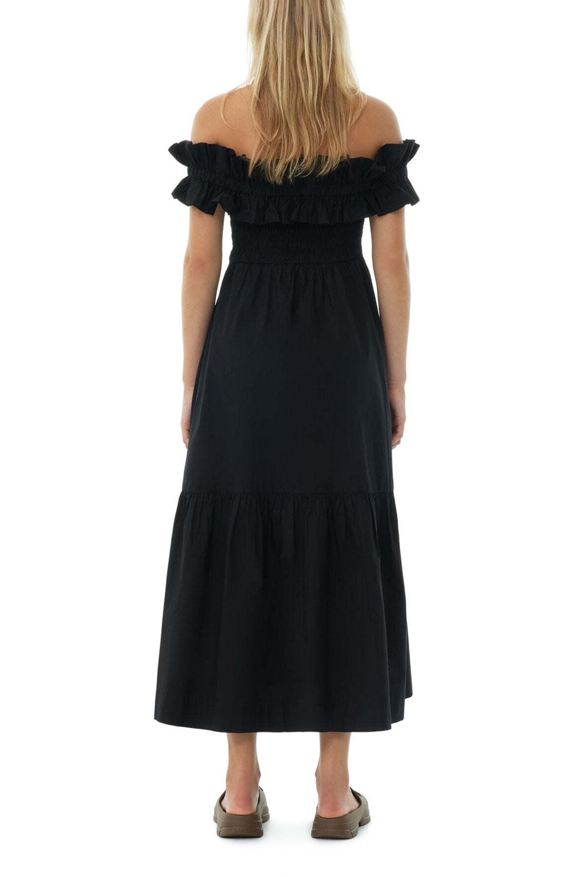 Cotton Poplin Long Smock Dress in Black - shop - olivia.com