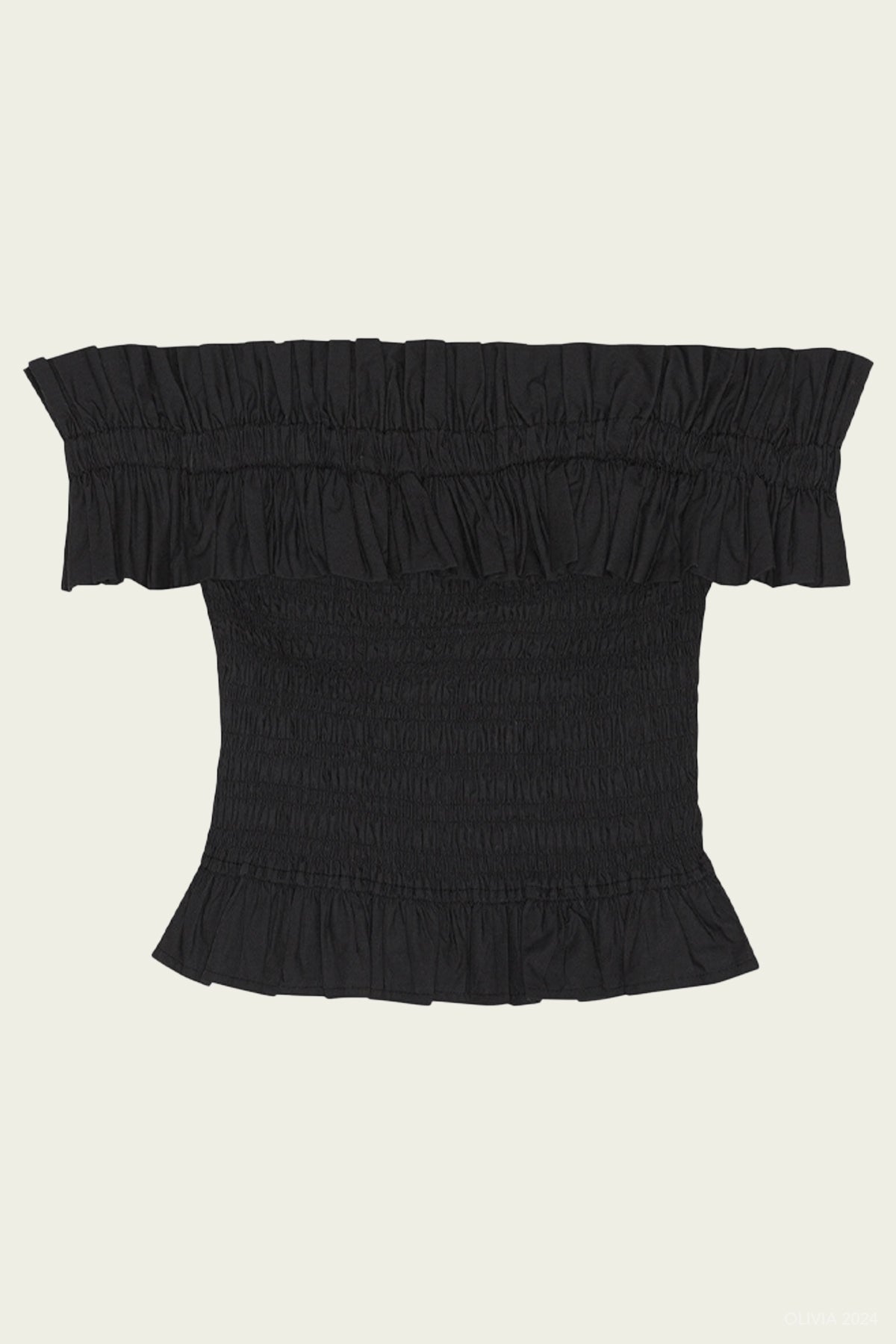 Cotton Poplin Off - Shoulder Smock Top in Black - shop - olivia.com