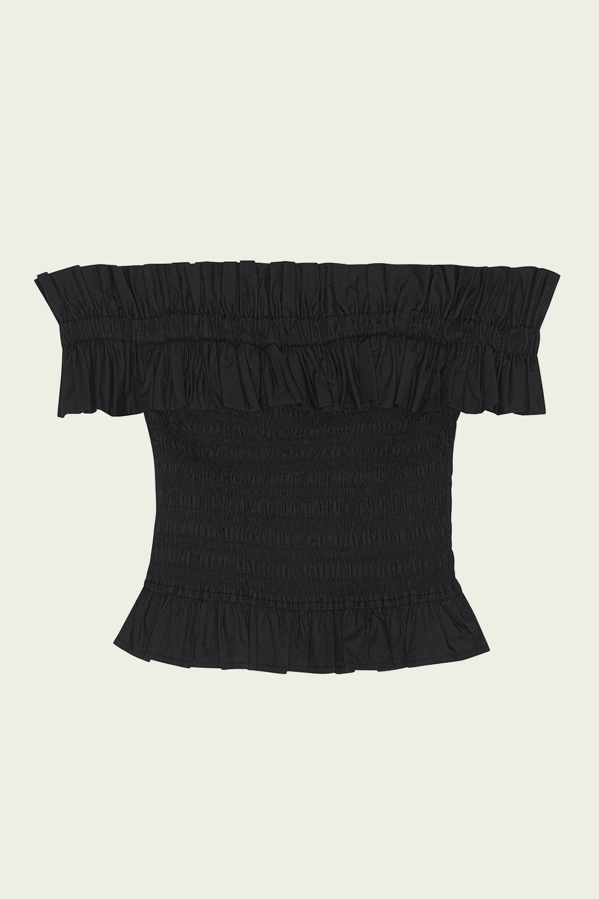 Cotton Poplin Off - Shoulder Smock Top in Black - shop - olivia.com