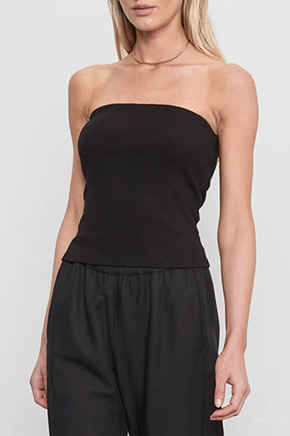 Cotton Rib Bandeau Top in Black - shop - olivia.com