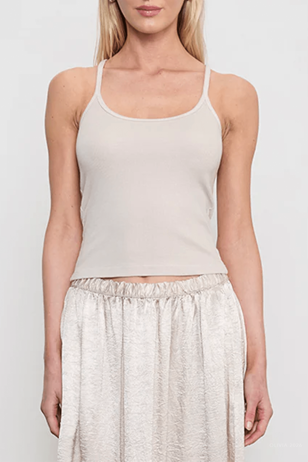 Cotton Rib Cami Tank in Champagne - shop - olivia.com