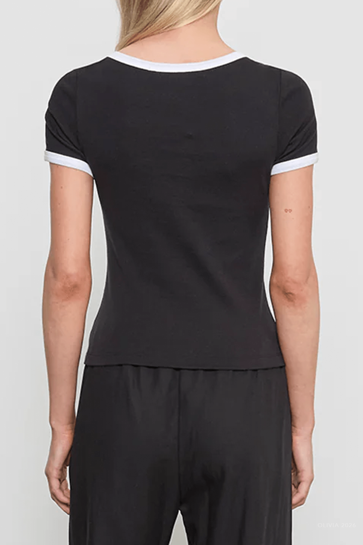 Cotton Ringer Bateau Tee in Black White - shop-olivia.com