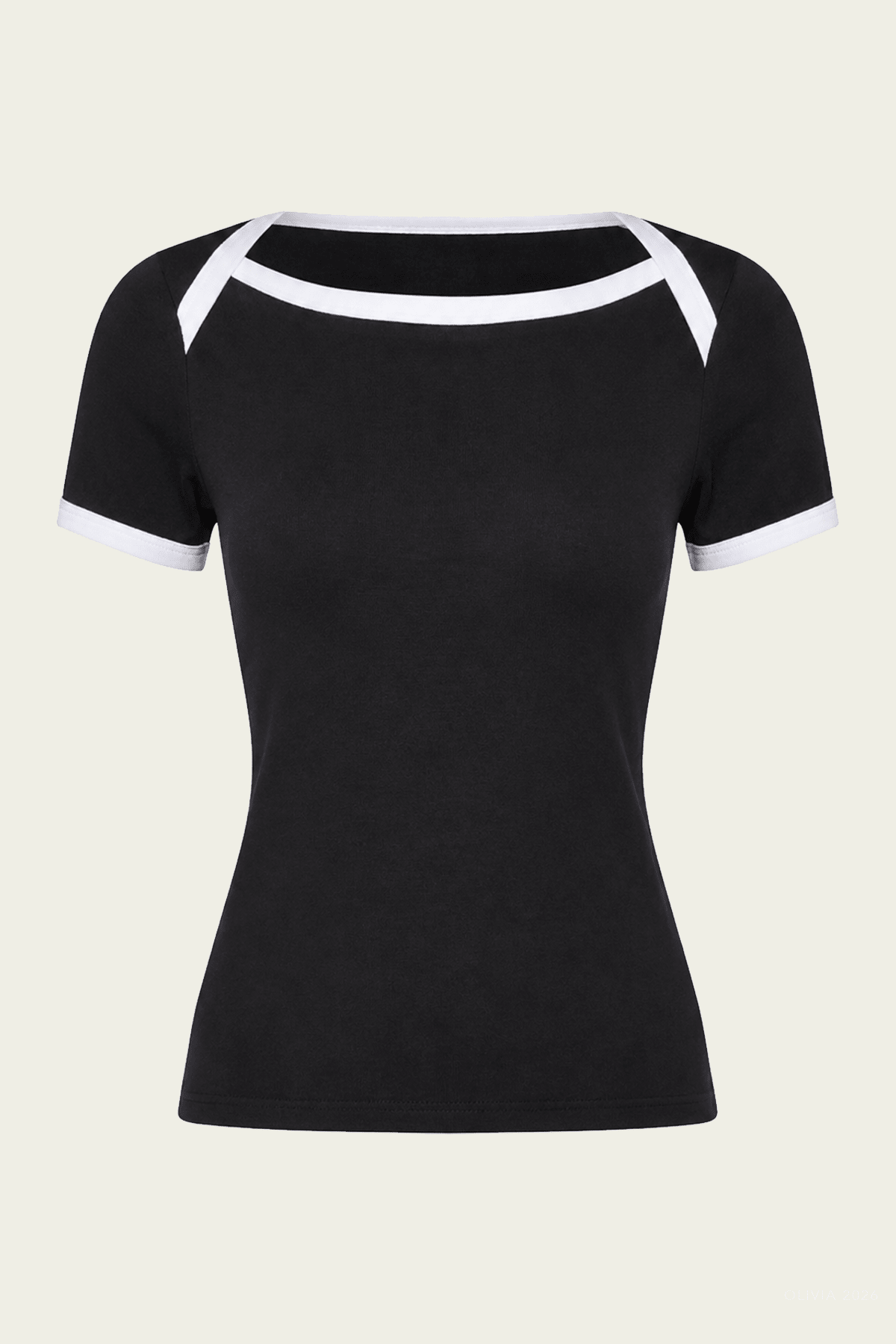 Cotton Ringer Bateau Tee in Black White - shop-olivia.com