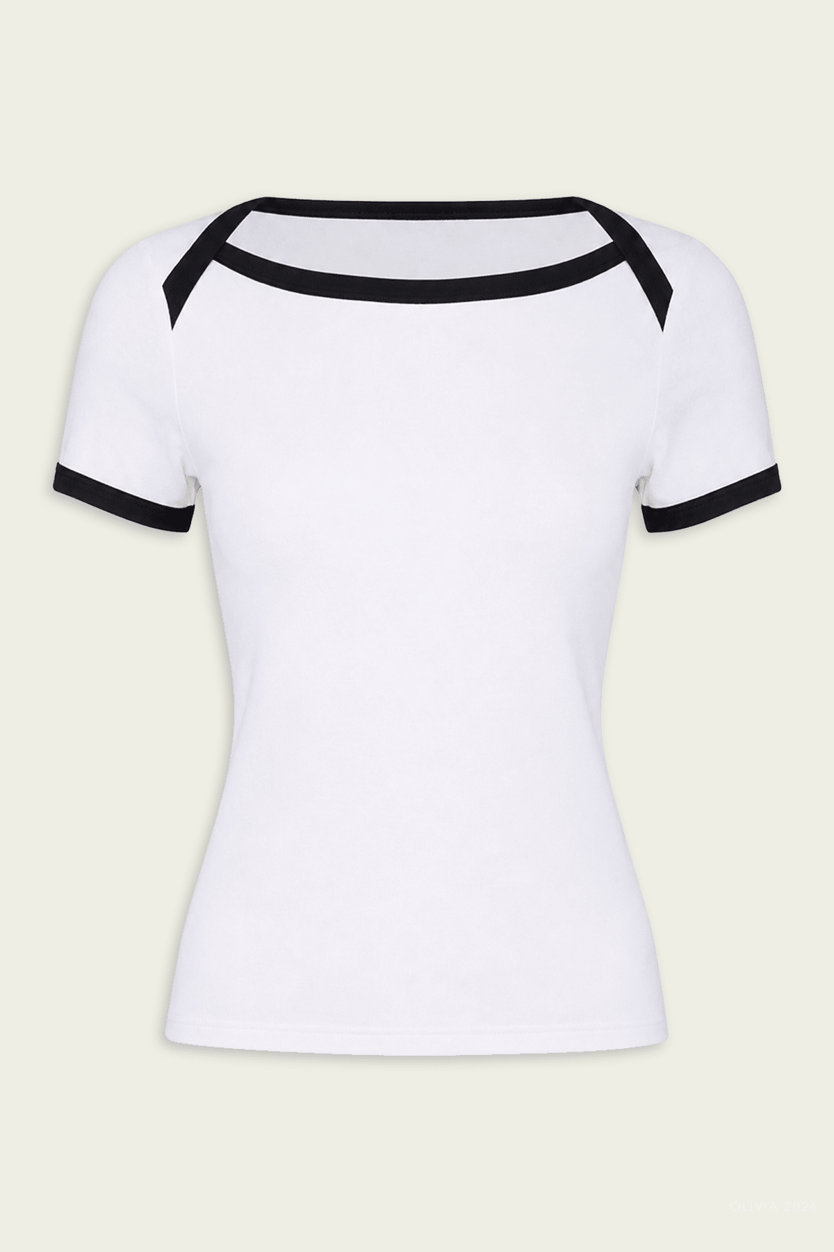 Cotton Ringer Bateau Tee in White Black - shop-olivia.com