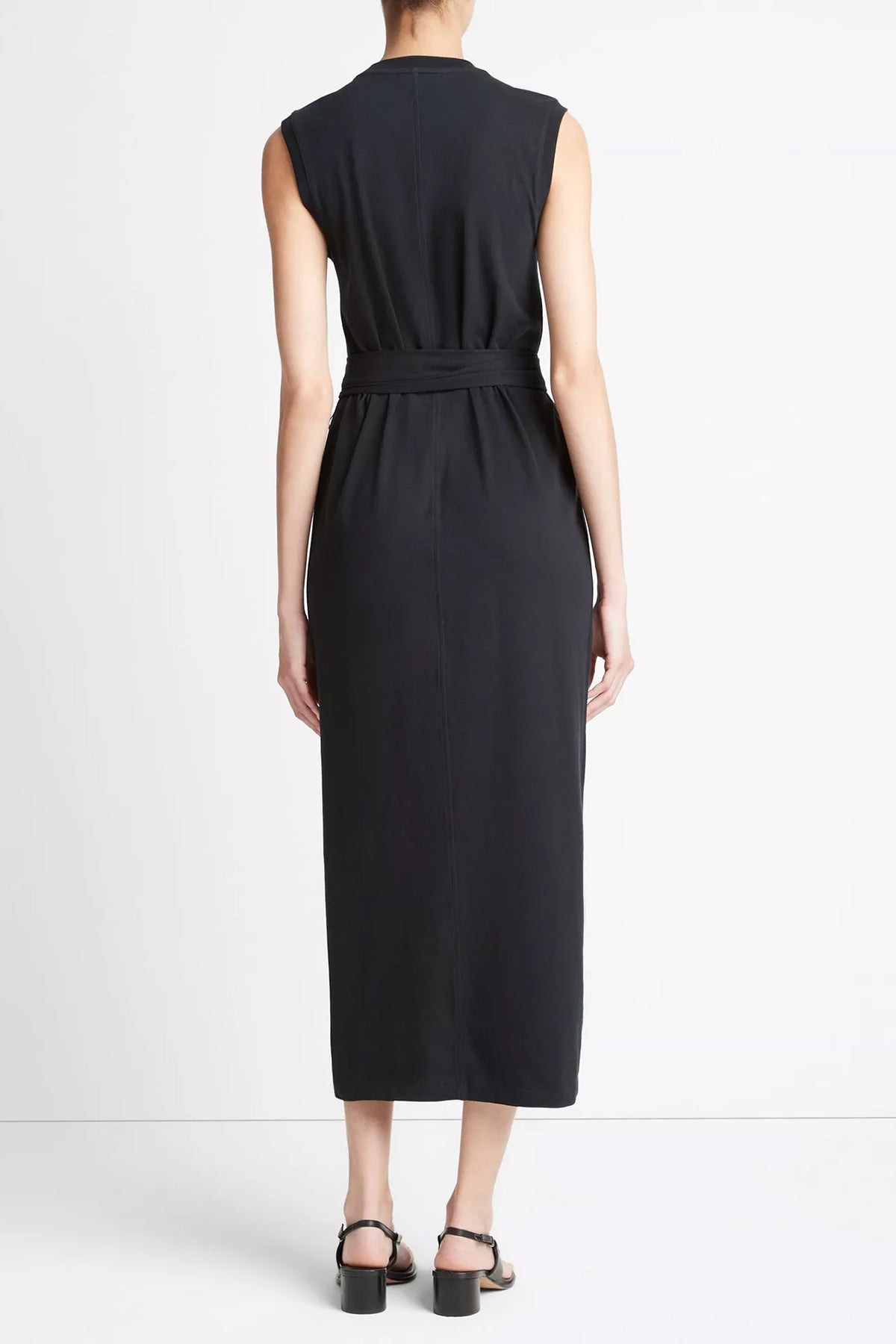 Cotton Sleeveless Wrap Dress in Black - shop-olivia.com