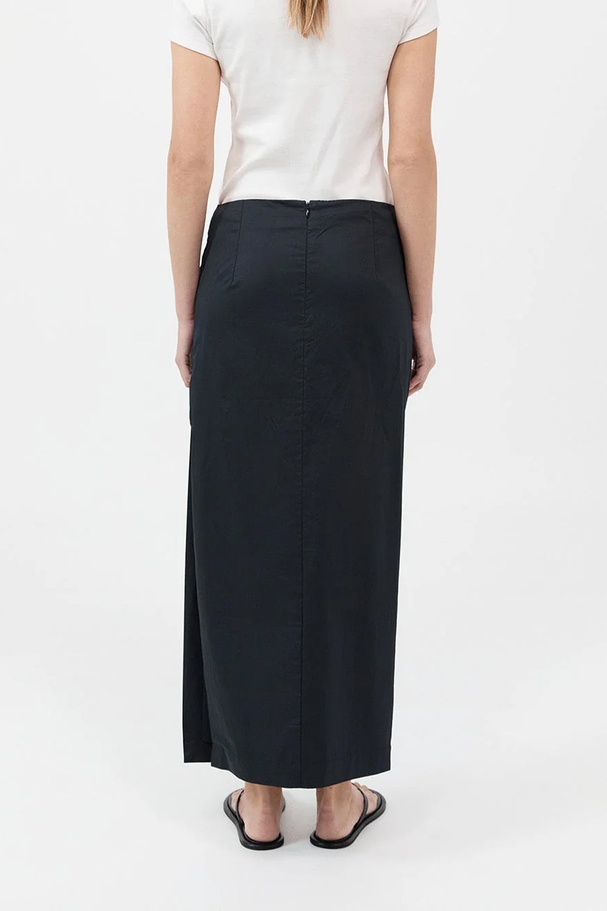 Cotton Tuck Midi Skirt in Black - shop - olivia.com