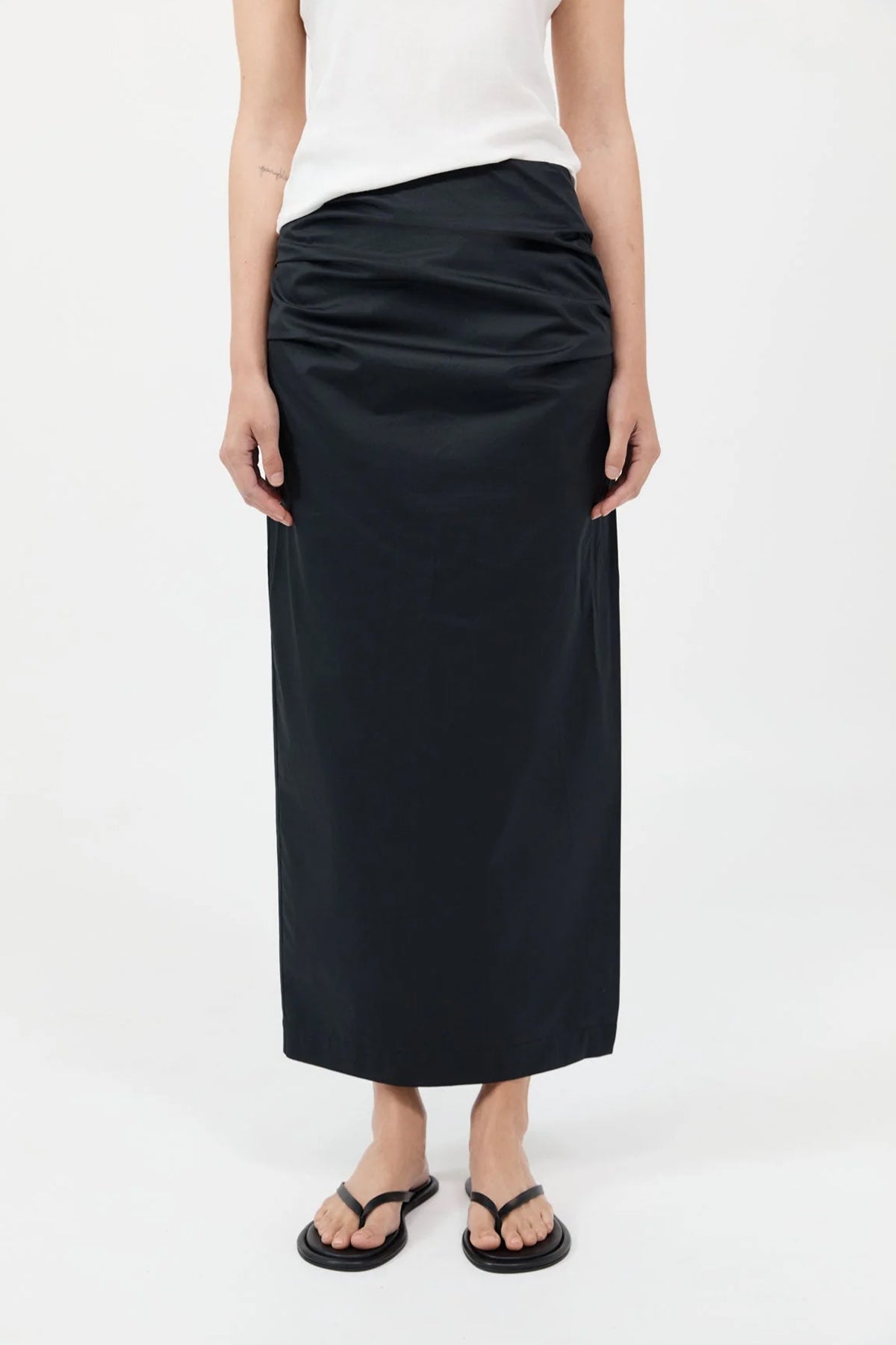 Cotton Tuck Midi Skirt in Black - shop - olivia.com