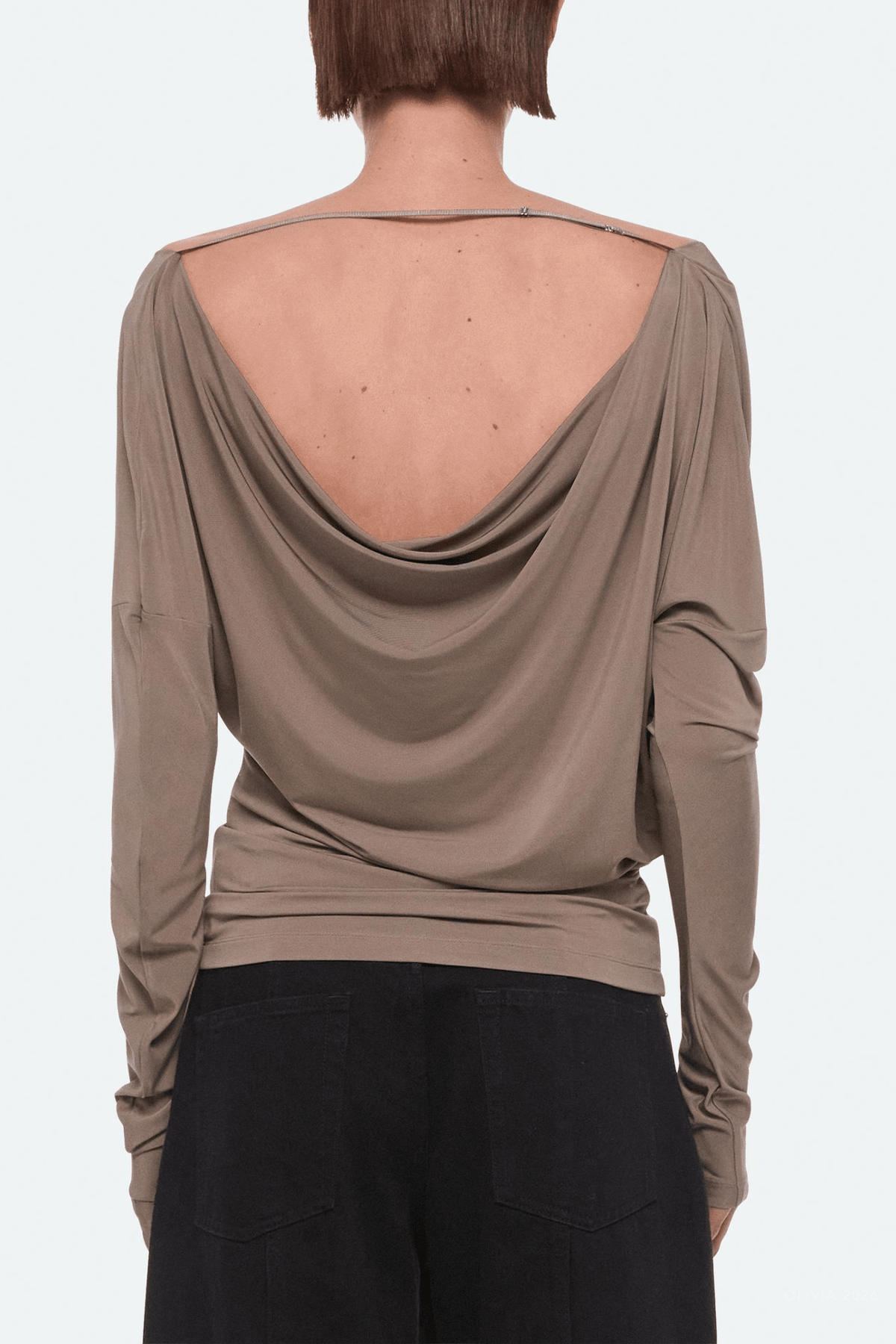 Cowl Long-Sleeve Top in Fallen Rock - shop-olivia.com