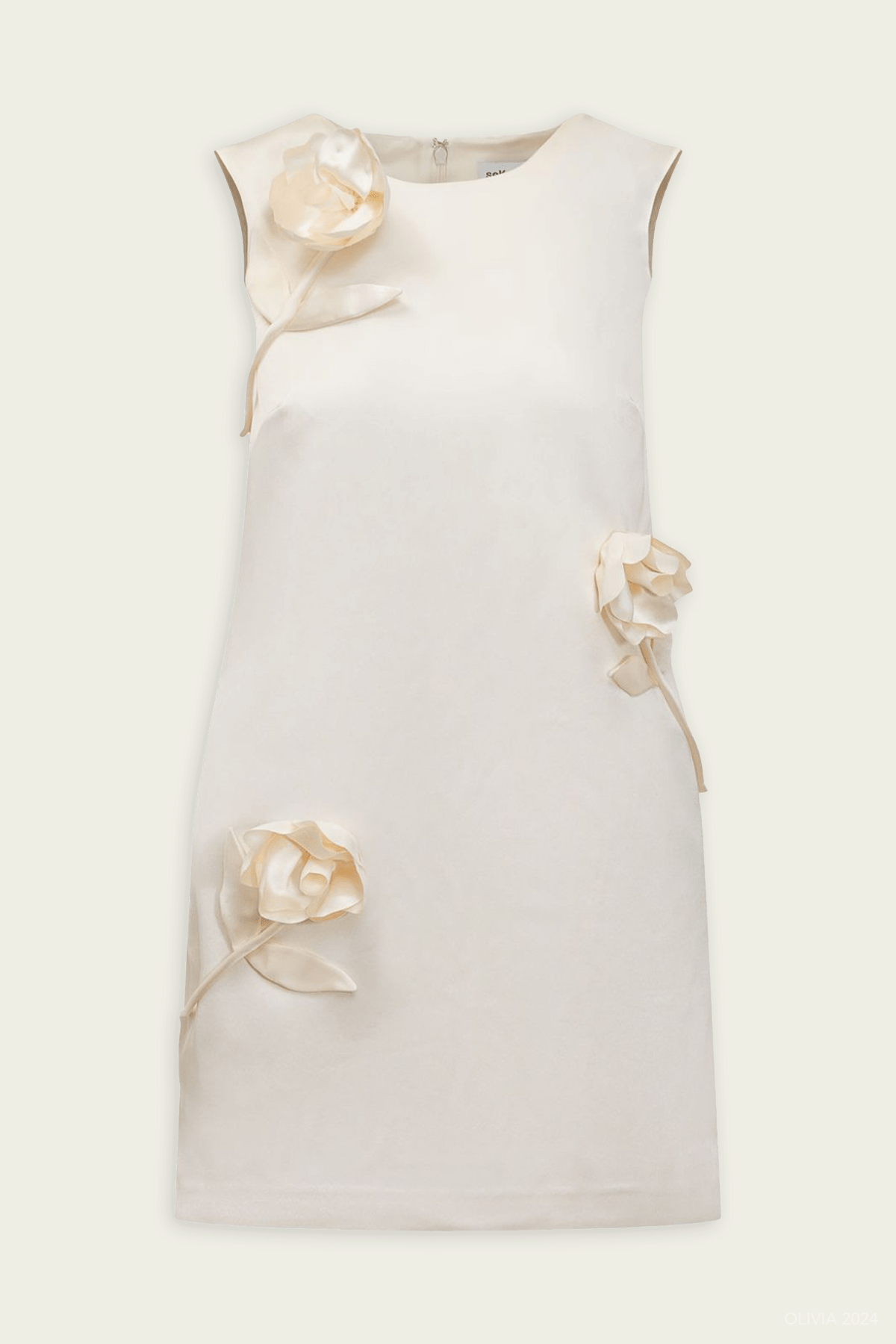 Cream 3D Flower Satin Mini Dress - shop - olivia.com