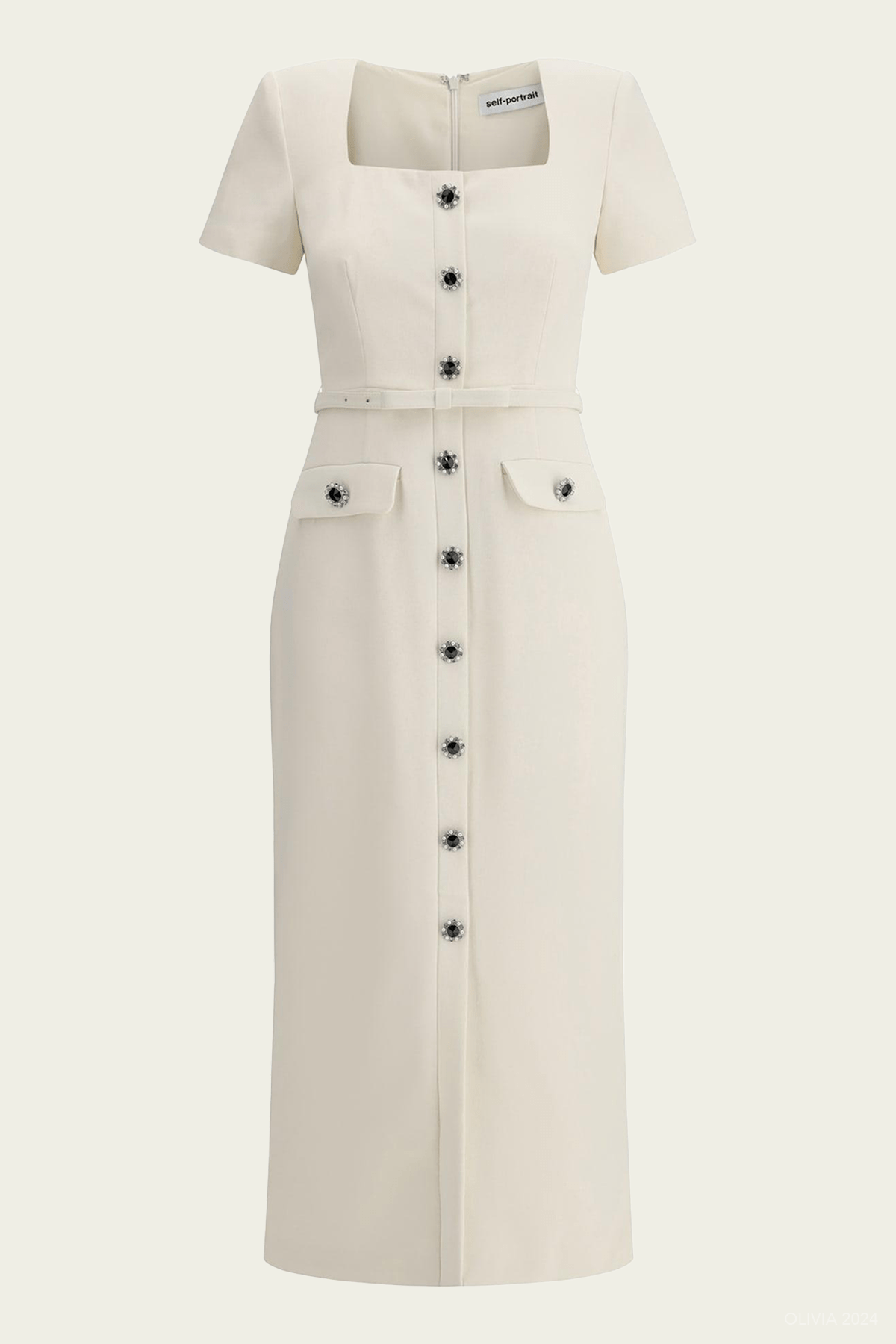 Cream Crepe Button Midi Dress - shop - olivia.com