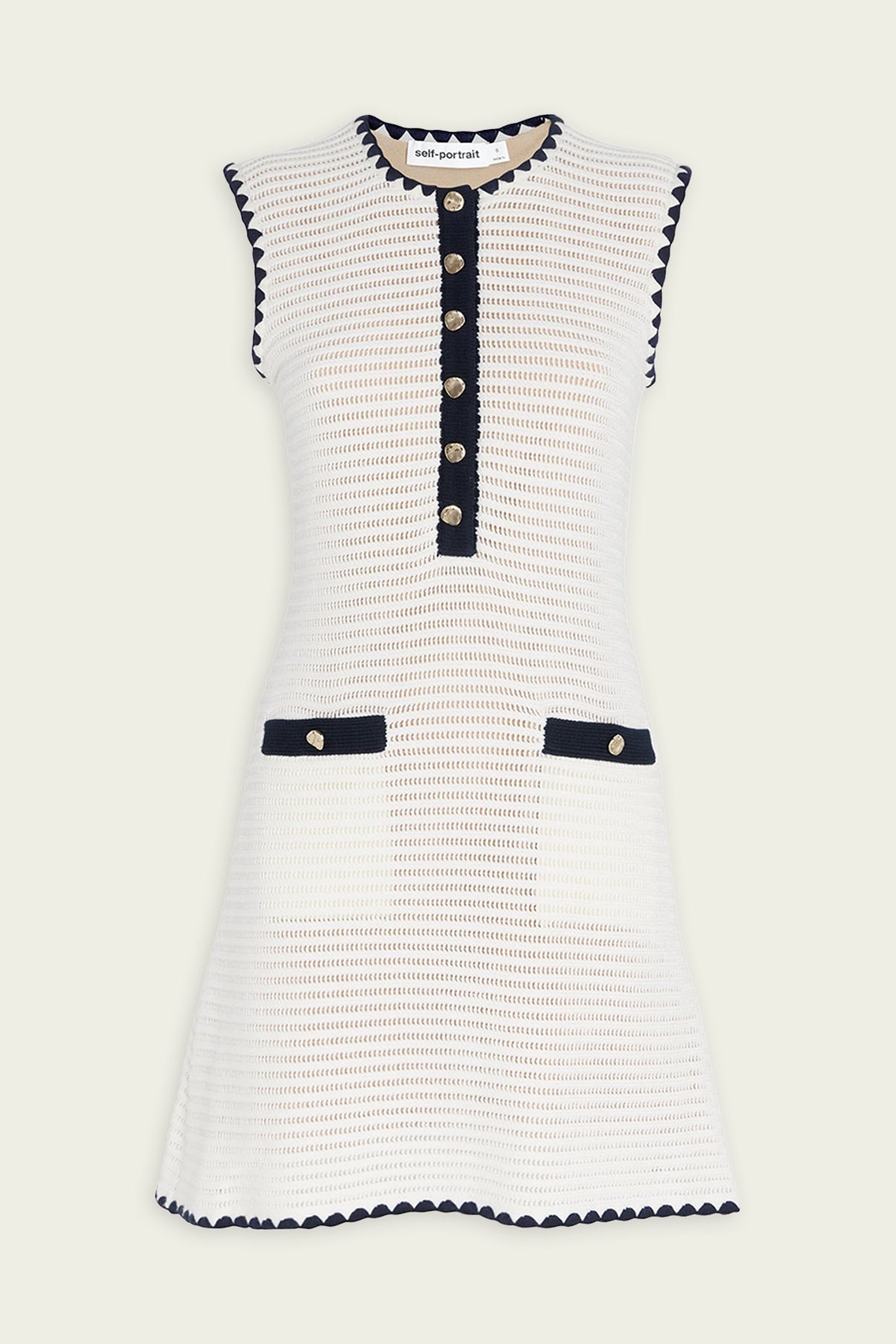 Cream Crochet Contrast Trim Mini Dress - shop-olivia.com