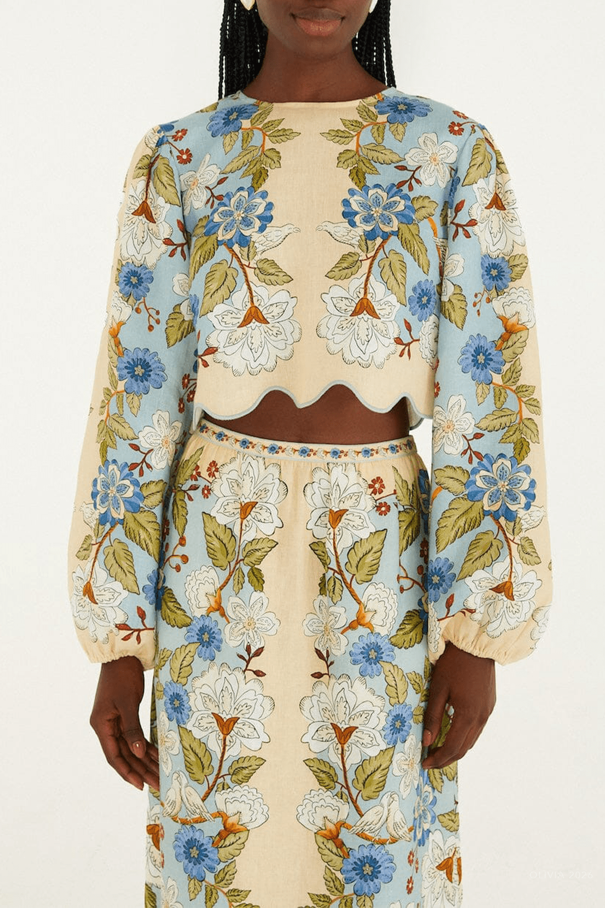 Cream Garden Scarf Linen Blouse - shop - olivia.com