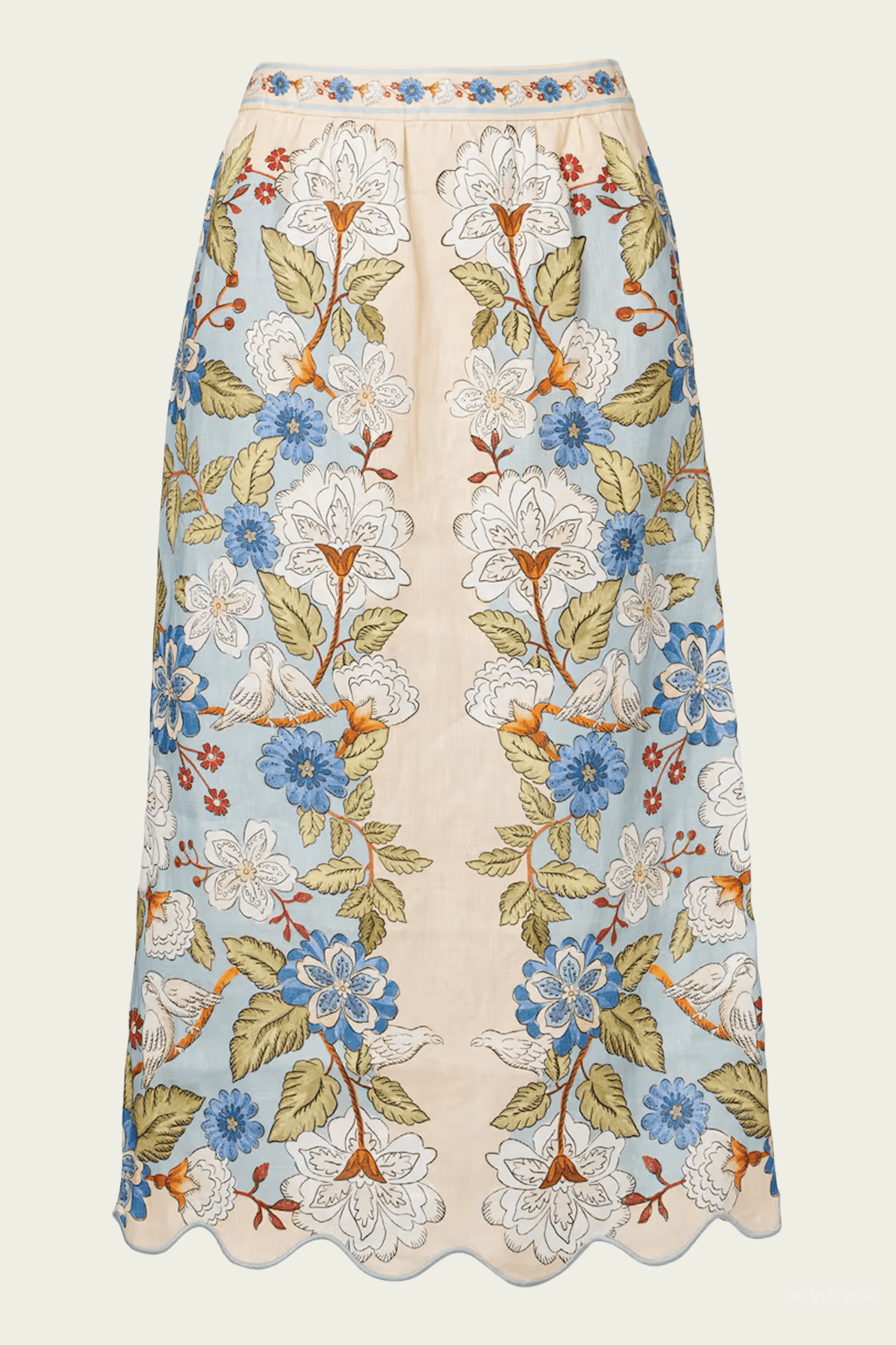 Cream Garden Scarf Linen Midi Skirt - shop - olivia.com