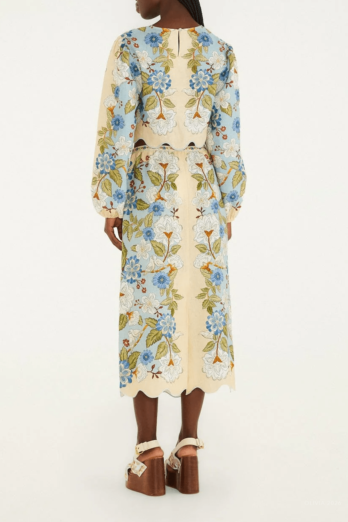 Cream Garden Scarf Linen Midi Skirt - shop - olivia.com