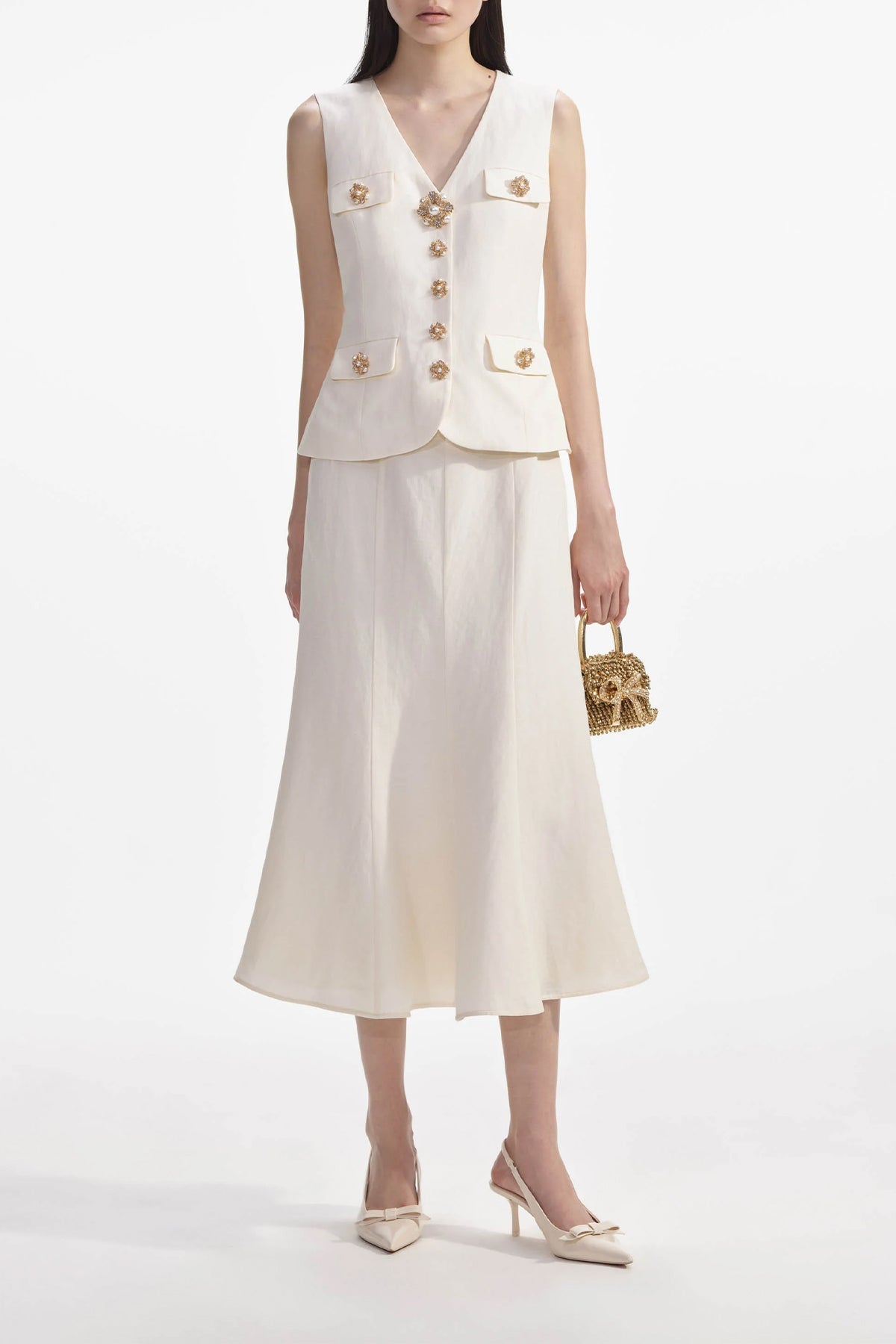 Cream Linen Midi Dress - shop-olivia.com