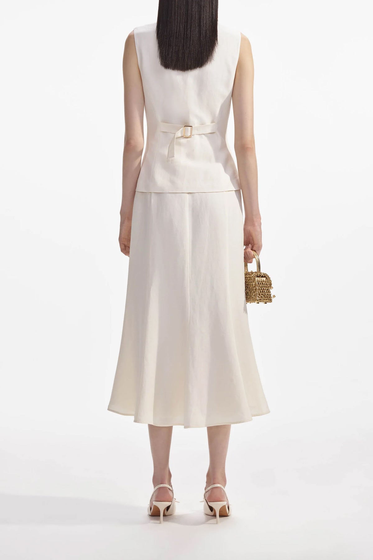 Cream Linen Midi Dress - shop-olivia.com