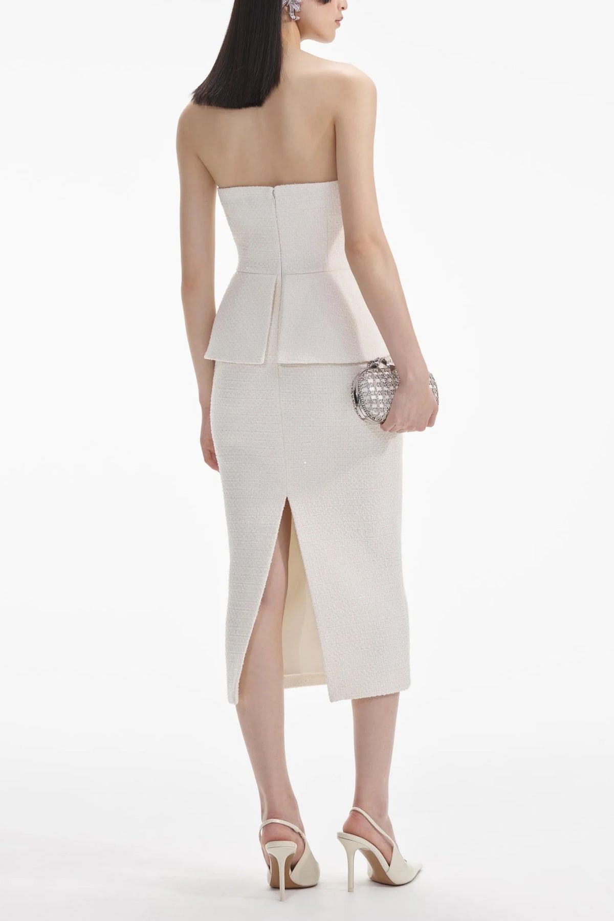 Cream Tinsel Boucle Bandeau Midi Dress - shop - olivia.com