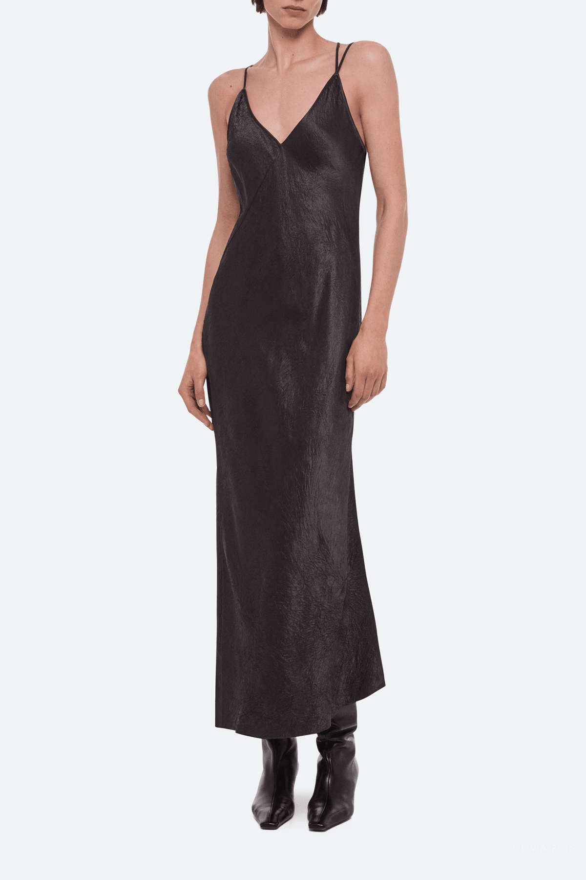 Crinkle Slip Dress in Truffle - shop-olivia.com