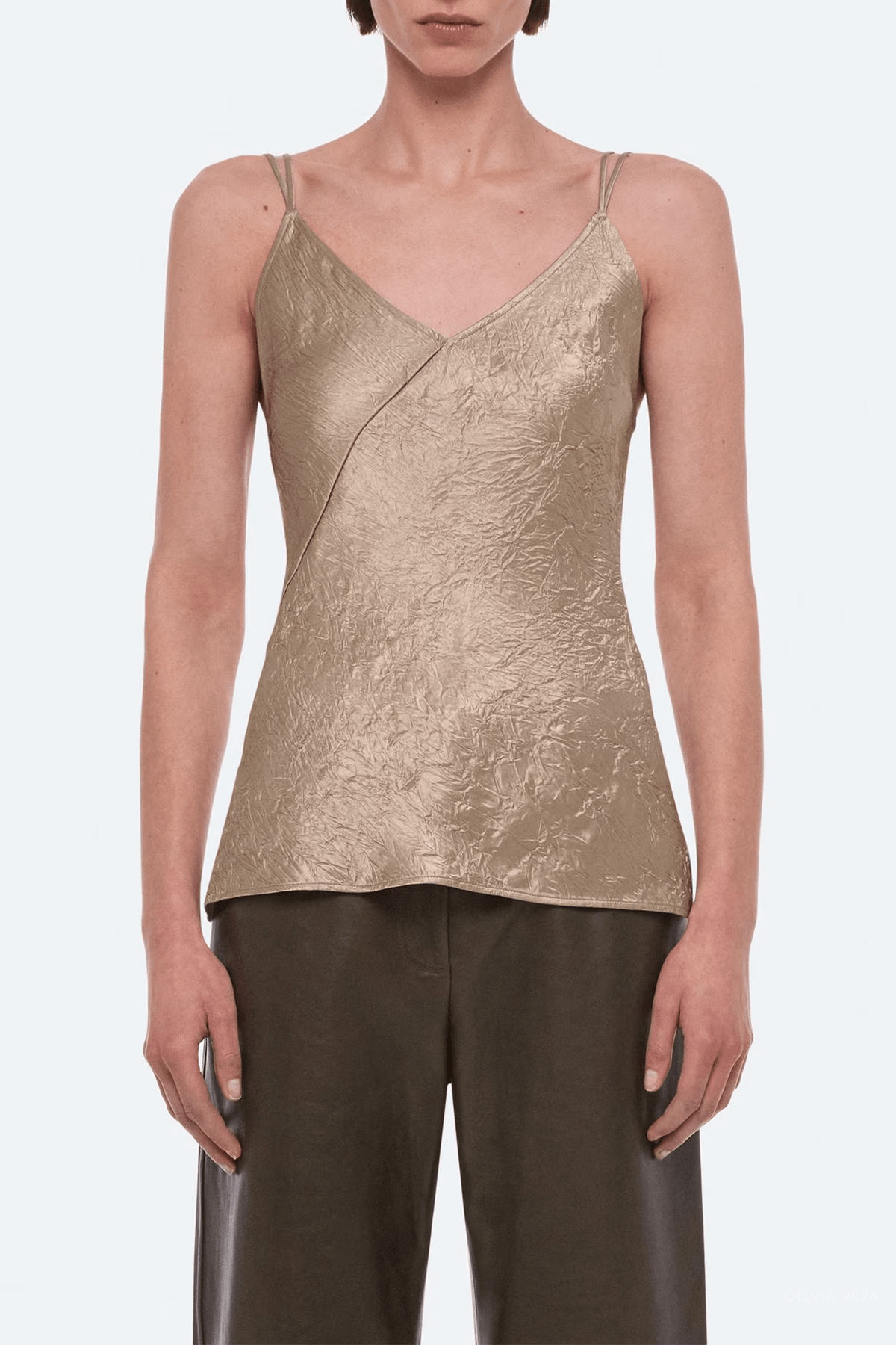Crinkle Slip Top in Taupe - shop-olivia.com