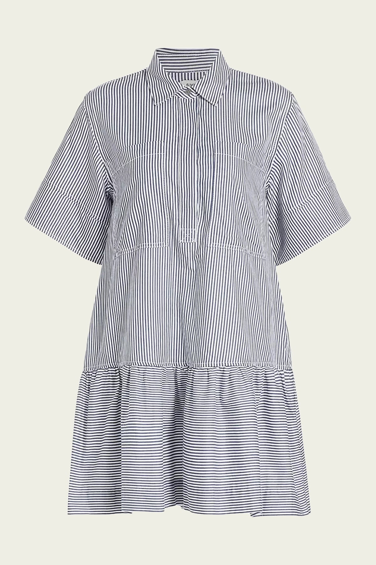 Cris Short Sleeve Shirtdress in Midnight Stripe - shop-olivia.com