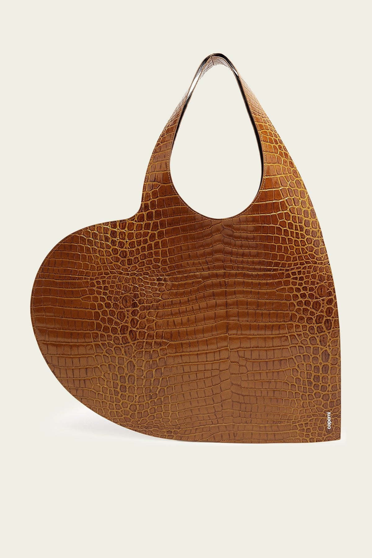 Croco Heart Tote Bag in Brown Camel - shop-olivia.com