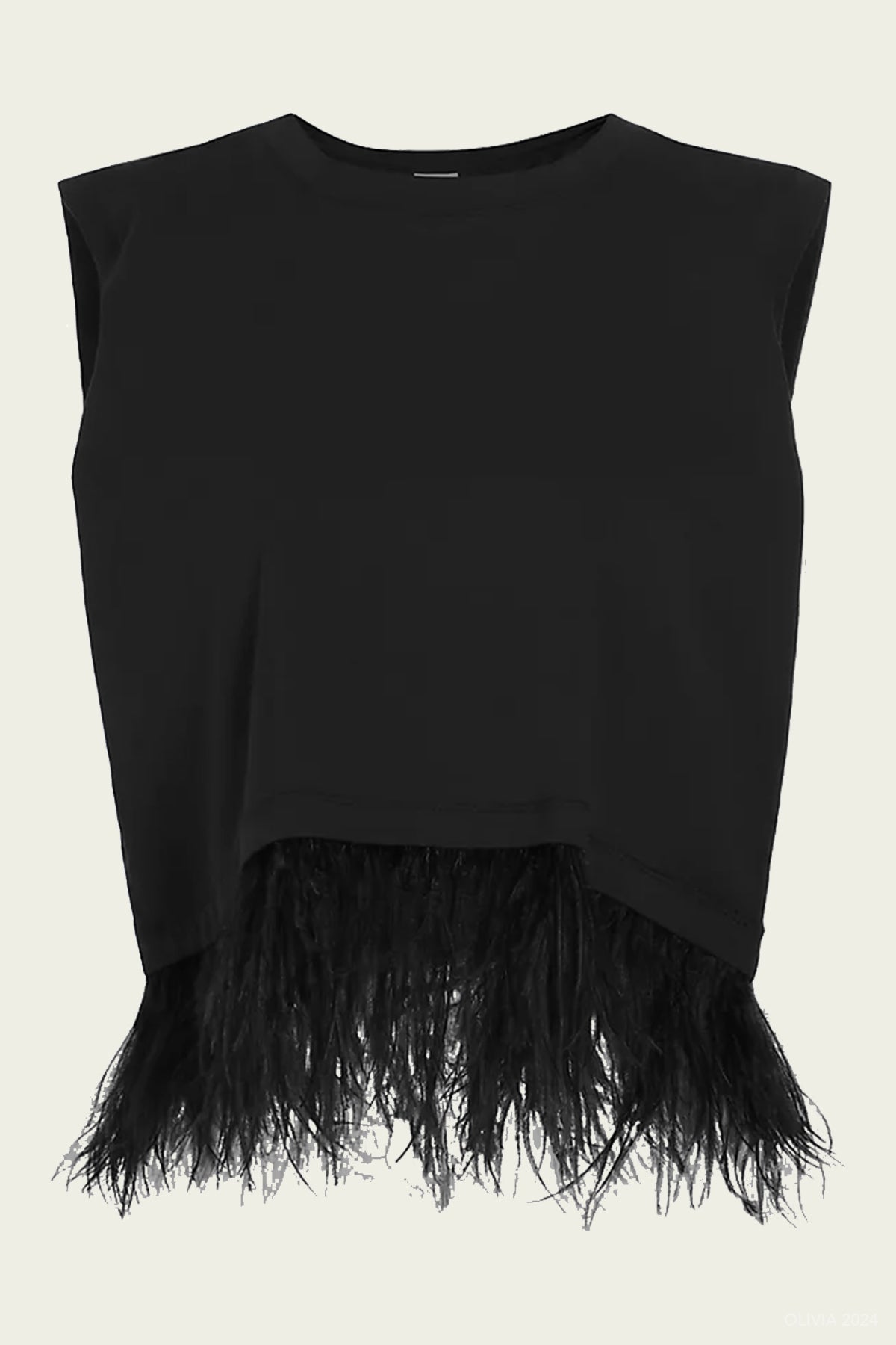 Cropped Feather Tee in Black - shop - olivia.com