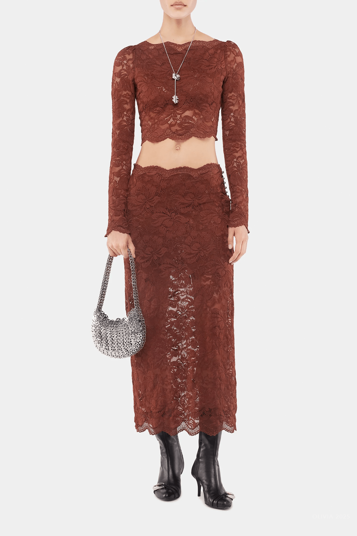 Cropped Lace Top in Cinnamon Brown - shop - olivia.com