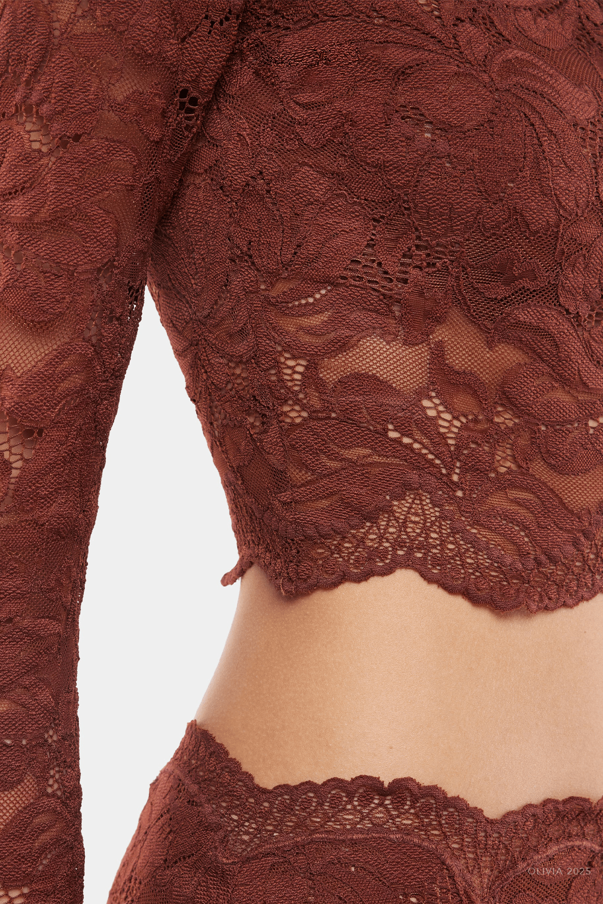 Cropped Lace Top in Cinnamon Brown - shop - olivia.com