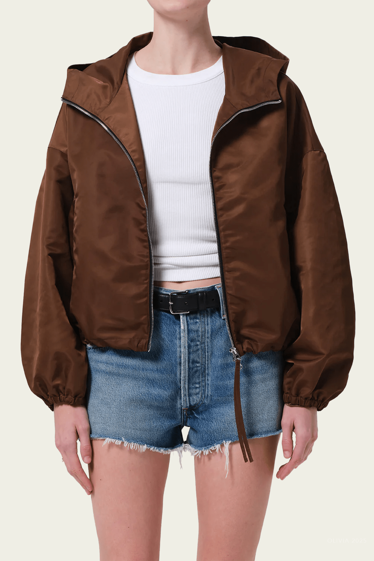 Cropped Nylon Windbreaker in Brown - shop - olivia.com
