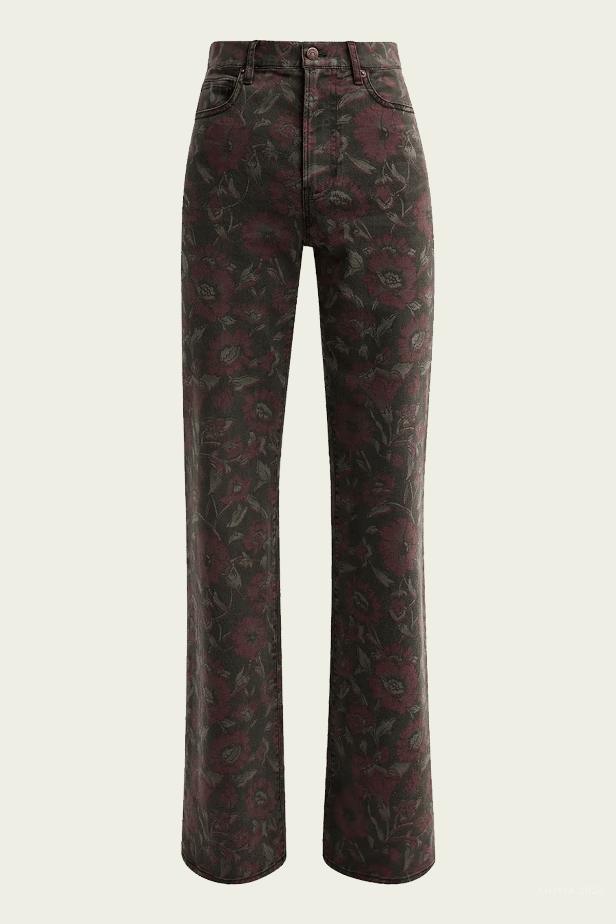 Crosbie Floral High-Rise Wide-Leg Jeans in Washed Claret Floral - shop-olivia.com