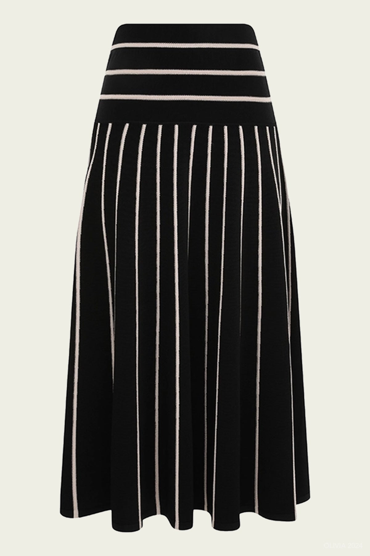 Crush Stripe Midi Skirt in Black Cream - shop - olivia.com