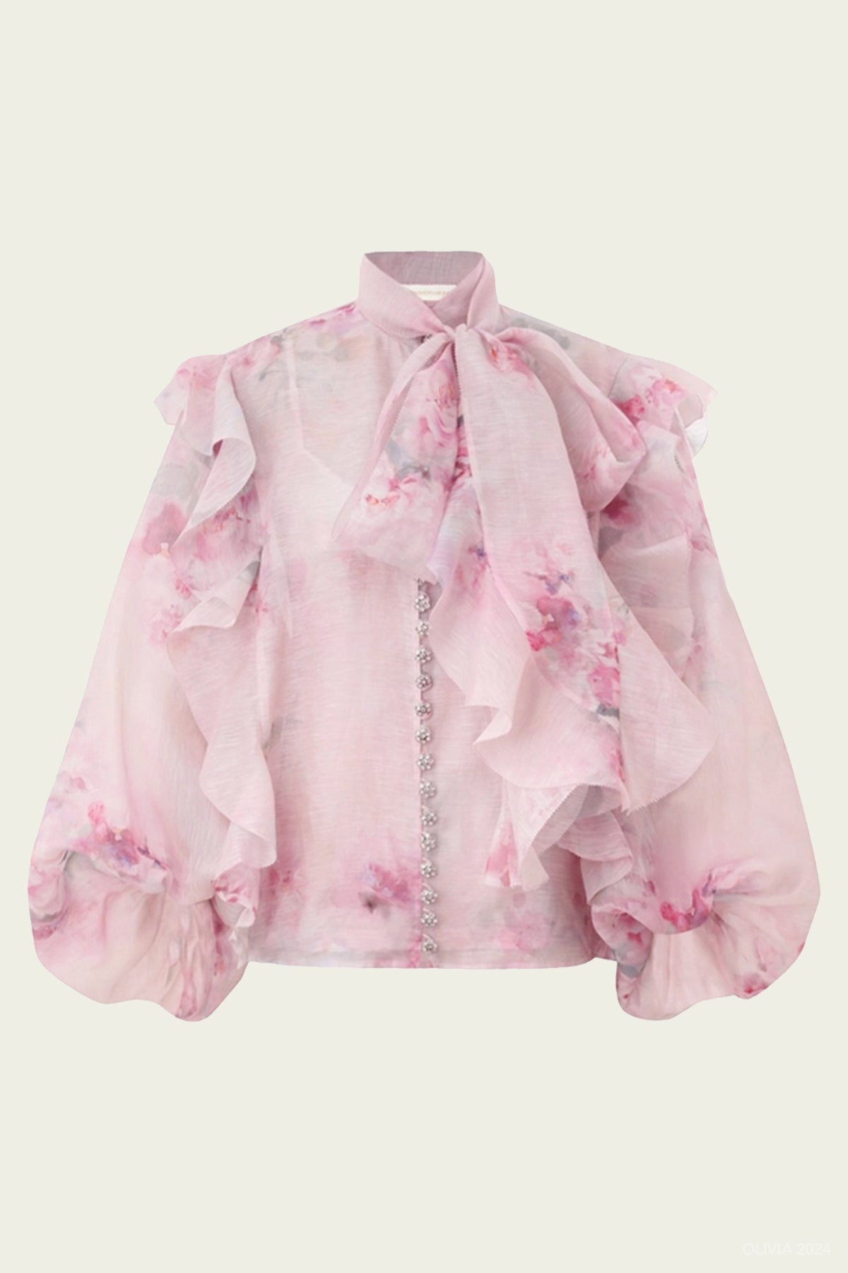 Crush Tie Neck Ruffle Blouse in Pink Floral - shop - olivia.com