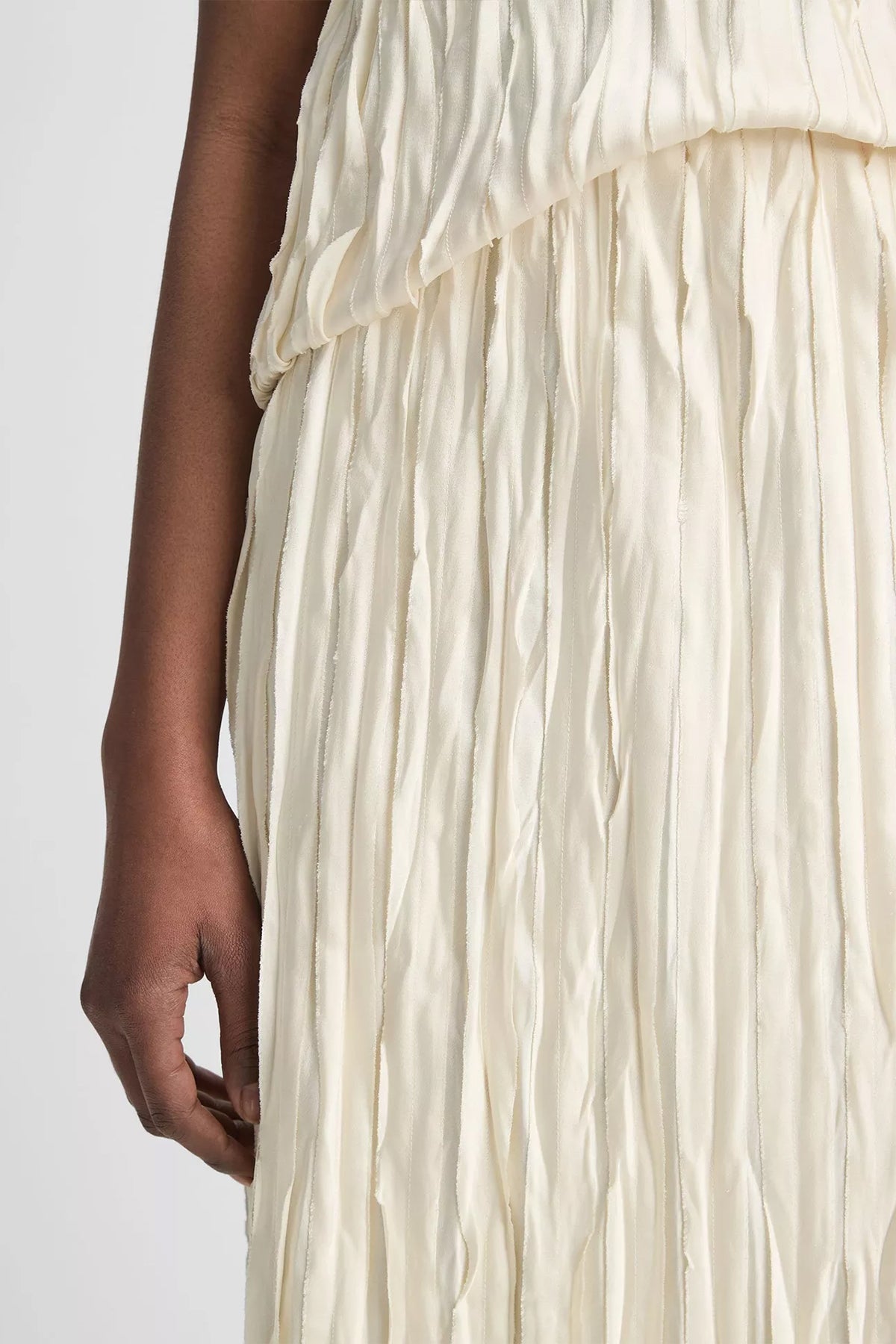 Crushed Satin Bias Skirt in Pale Ivory - shop-olivia.com