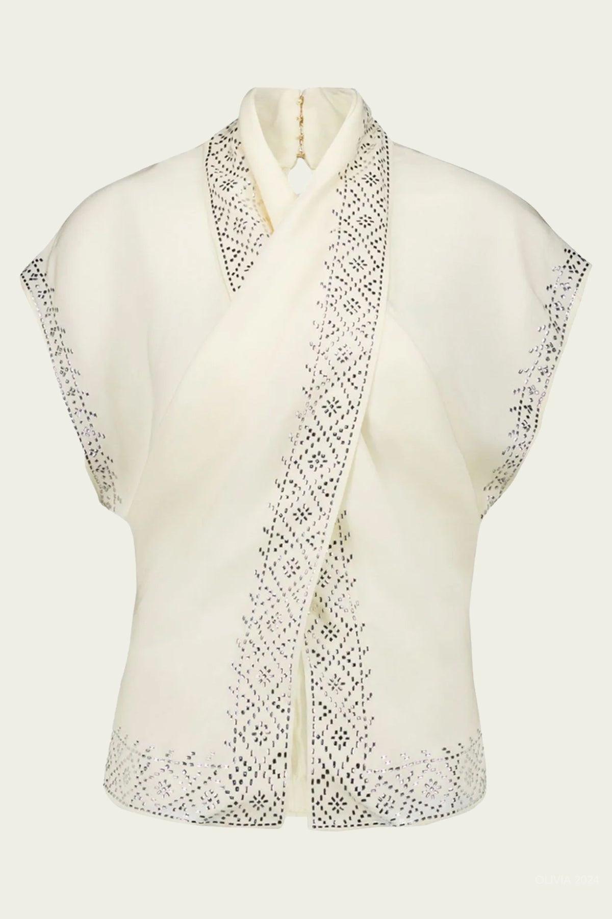 Crystal Embellished Blouse in Cream - shop - olivia.com