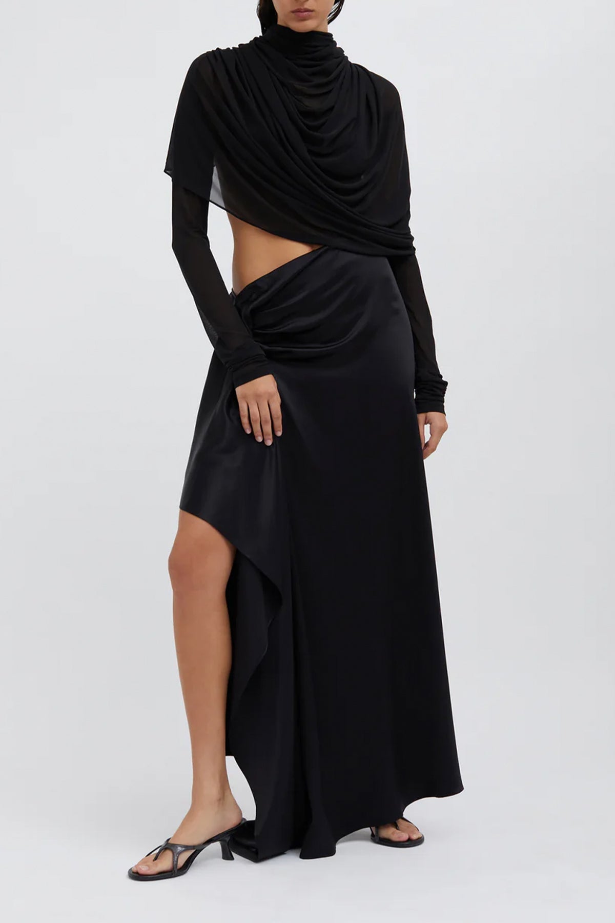 Cusco Silk Elongated Drape Skirt in Black - shop-olivia.com