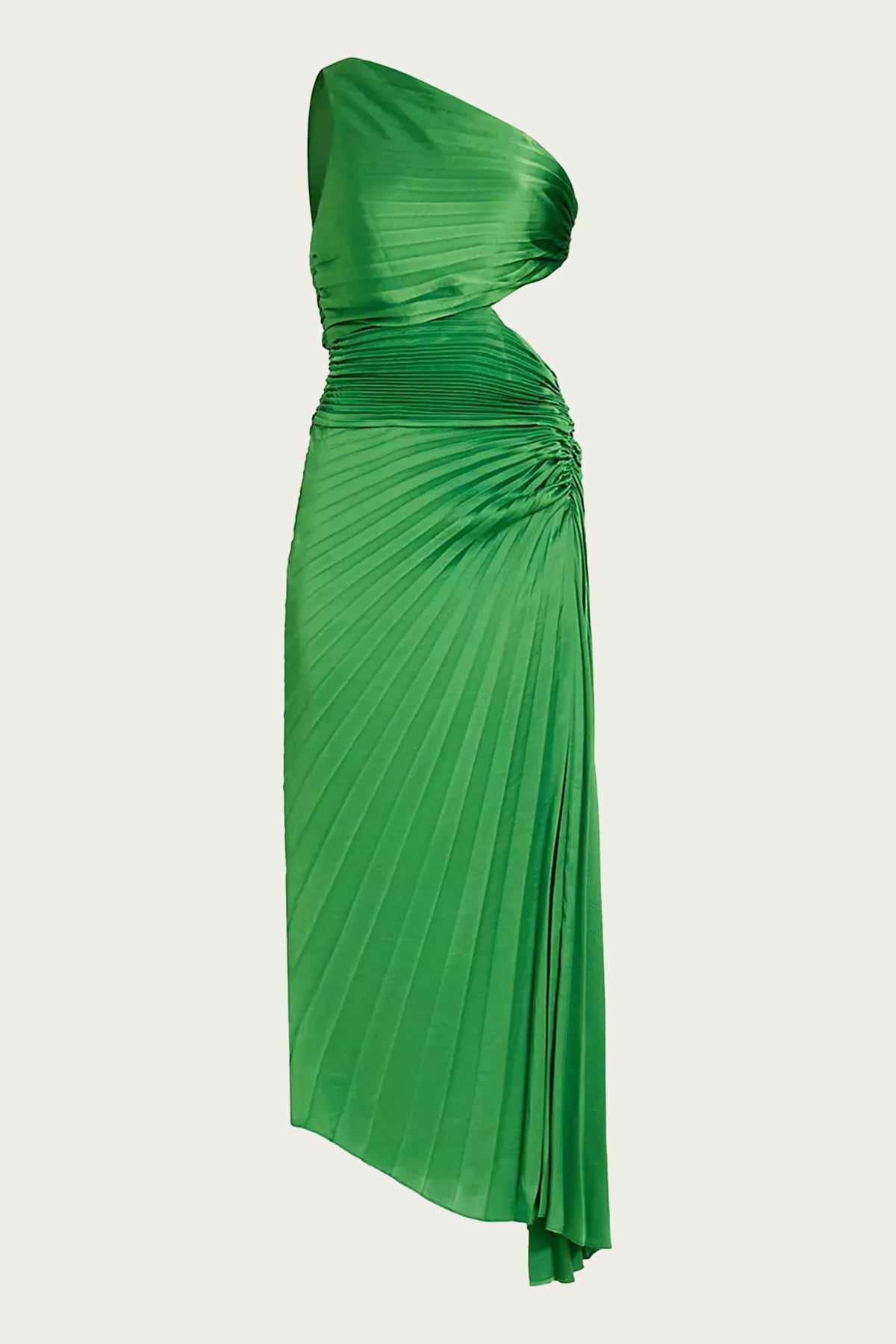 Dahlia Satin Pleated Dress in Basil - shop-olivia.com
