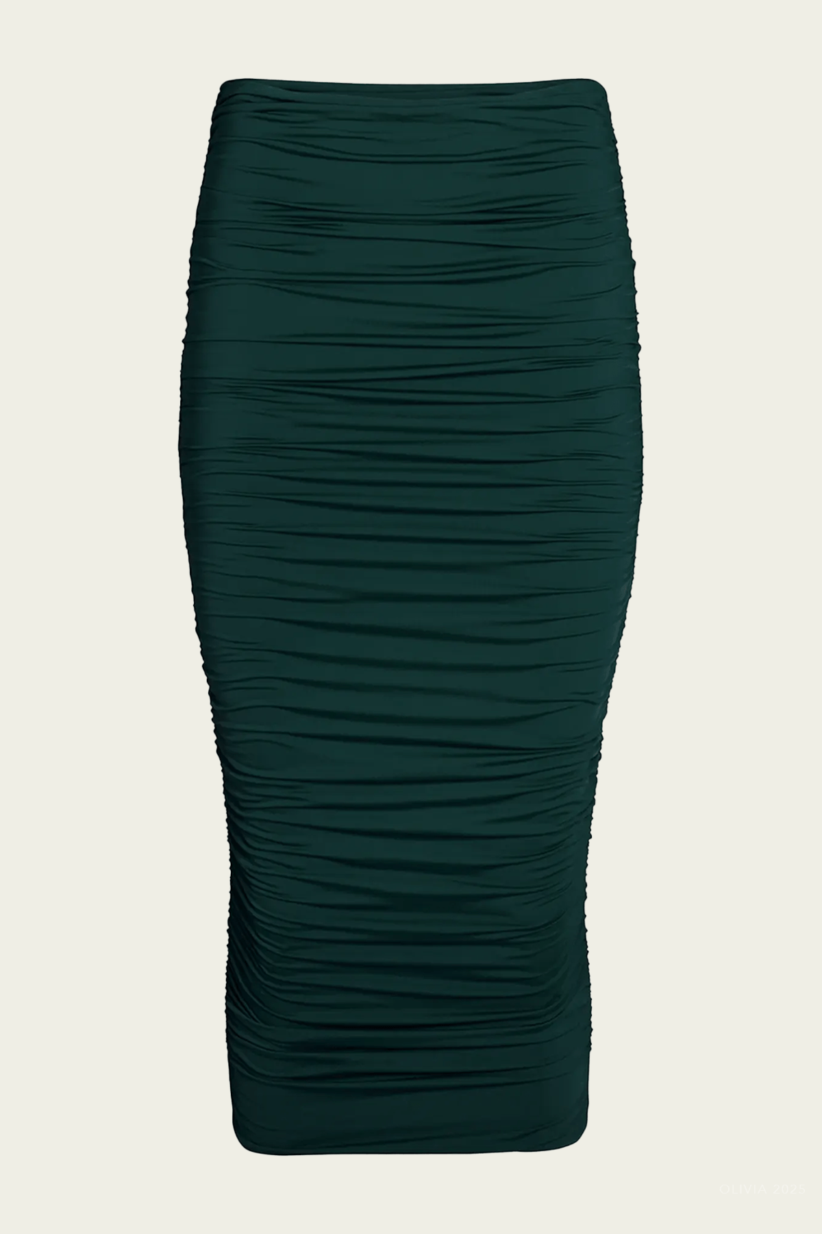 Darcy Mid - Rise Ruched Midi Skirt in Evergreen - shop - olivia.com