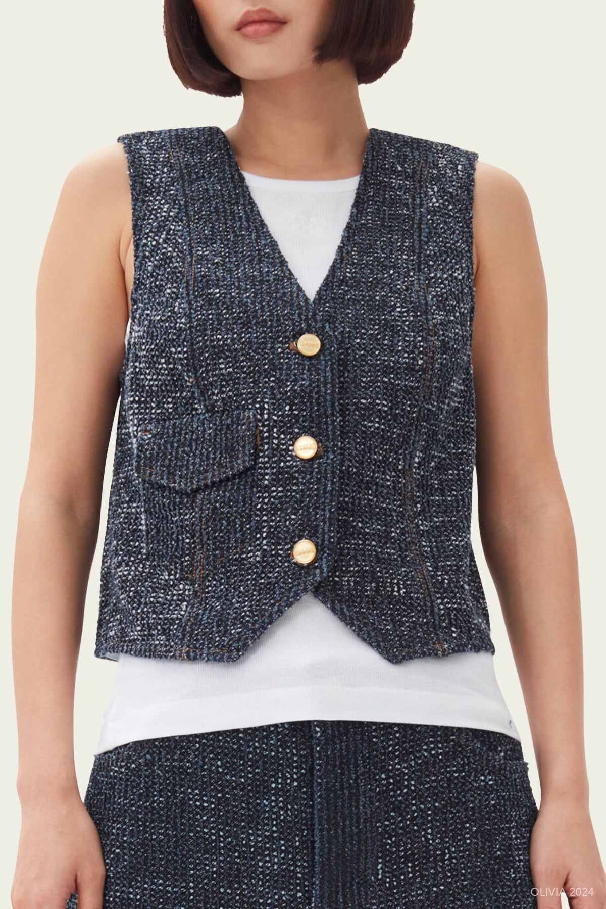 Dark Blue Fluffy Denim Vest - shop - olivia.com